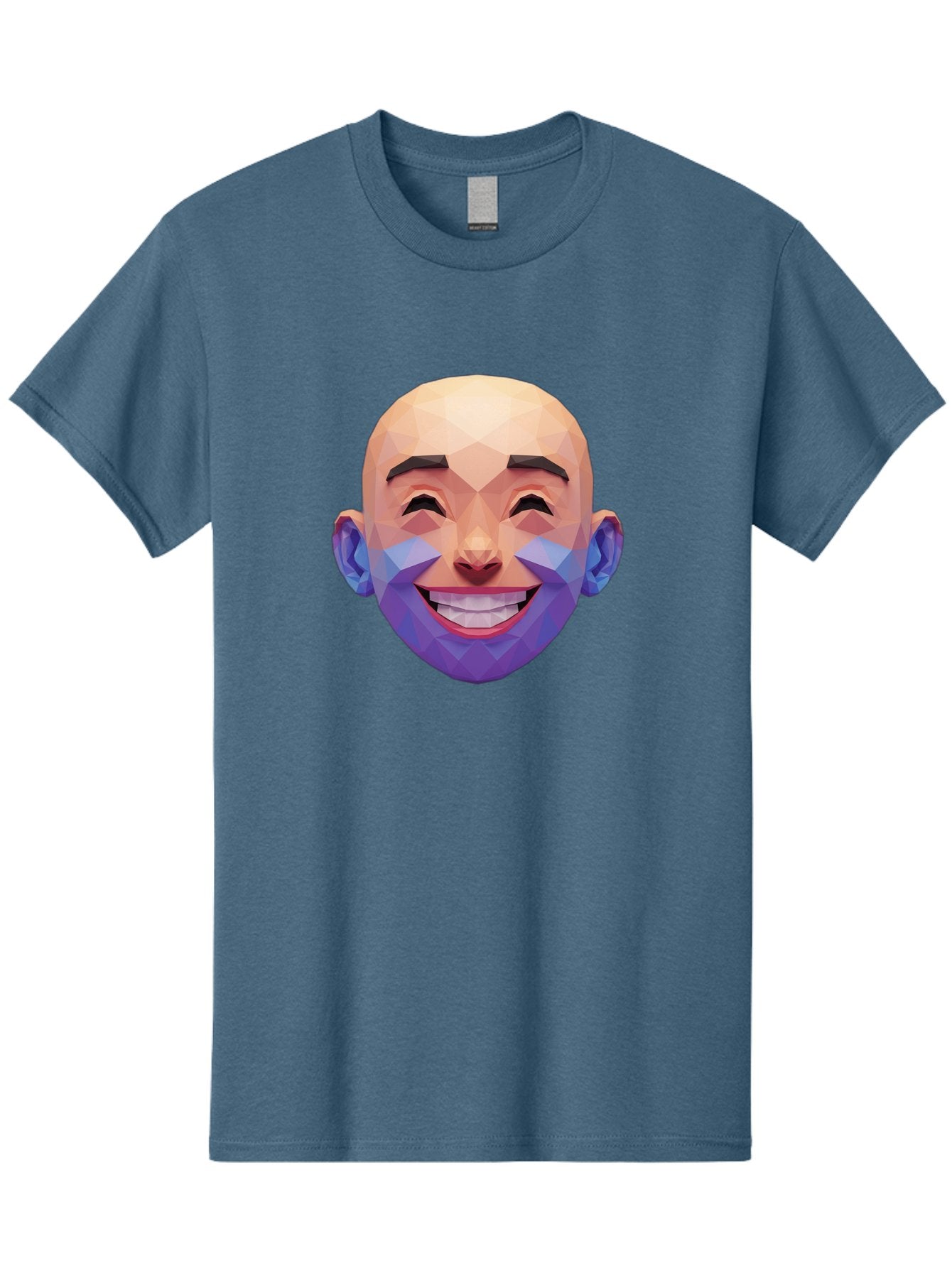 Low-Poly-Face Men'S Graphic Tee, 100% Cotton, Comfortable Casual Summer Wear, Machine Washable, Low Poly Art, 3D Model, Smiling Face, Bald Man, Purple Beard, Happy Expression, Geometric Shapes, Cartoon Style, Digital Art, Modern Design Bae487 11