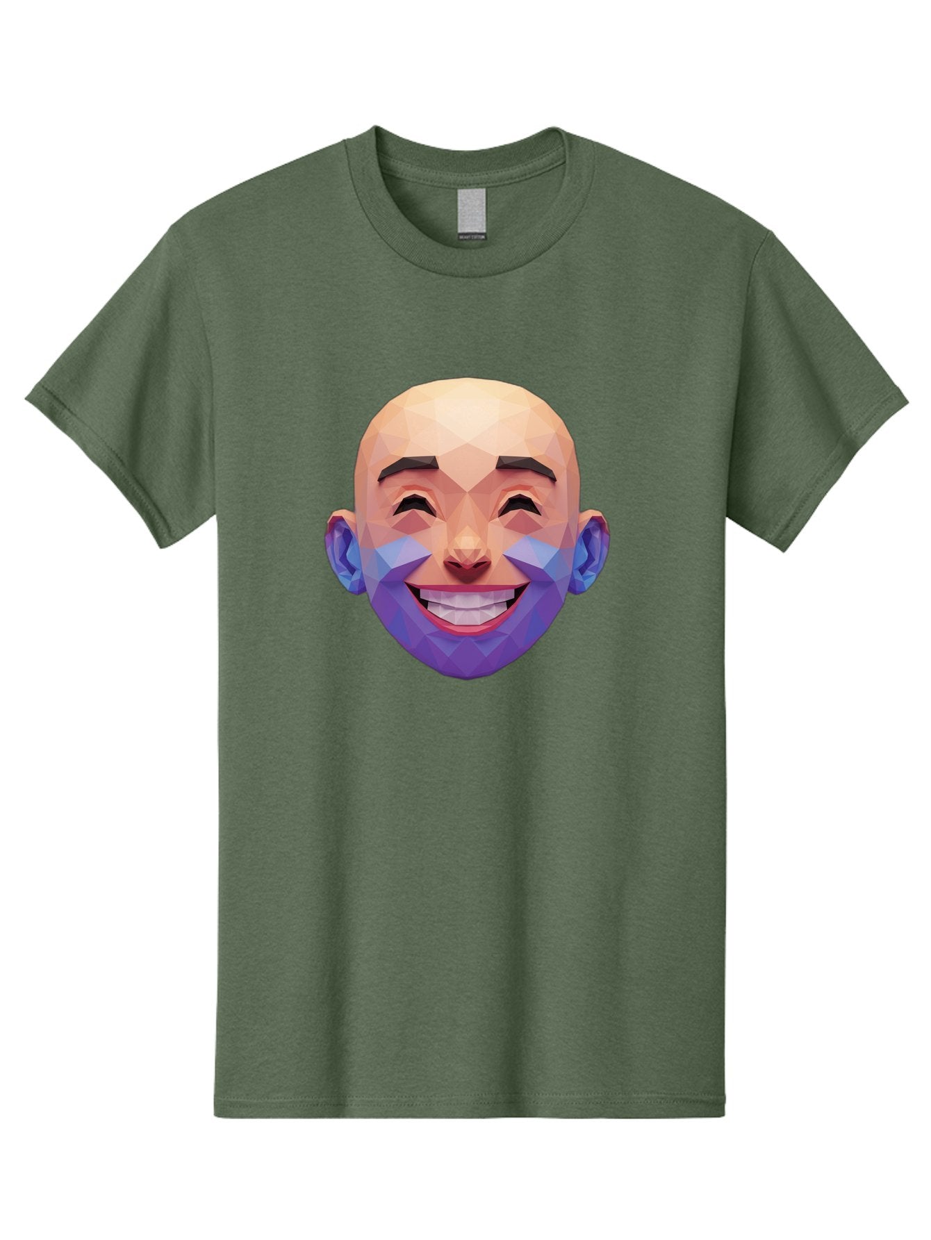 Low-Poly-Face Men'S Graphic Tee, 100% Cotton, Comfortable Casual Summer Wear, Machine Washable, Low Poly Art, 3D Model, Smiling Face, Bald Man, Purple Beard, Happy Expression, Geometric Shapes, Cartoon Style, Digital Art, Modern Design Bae487 8