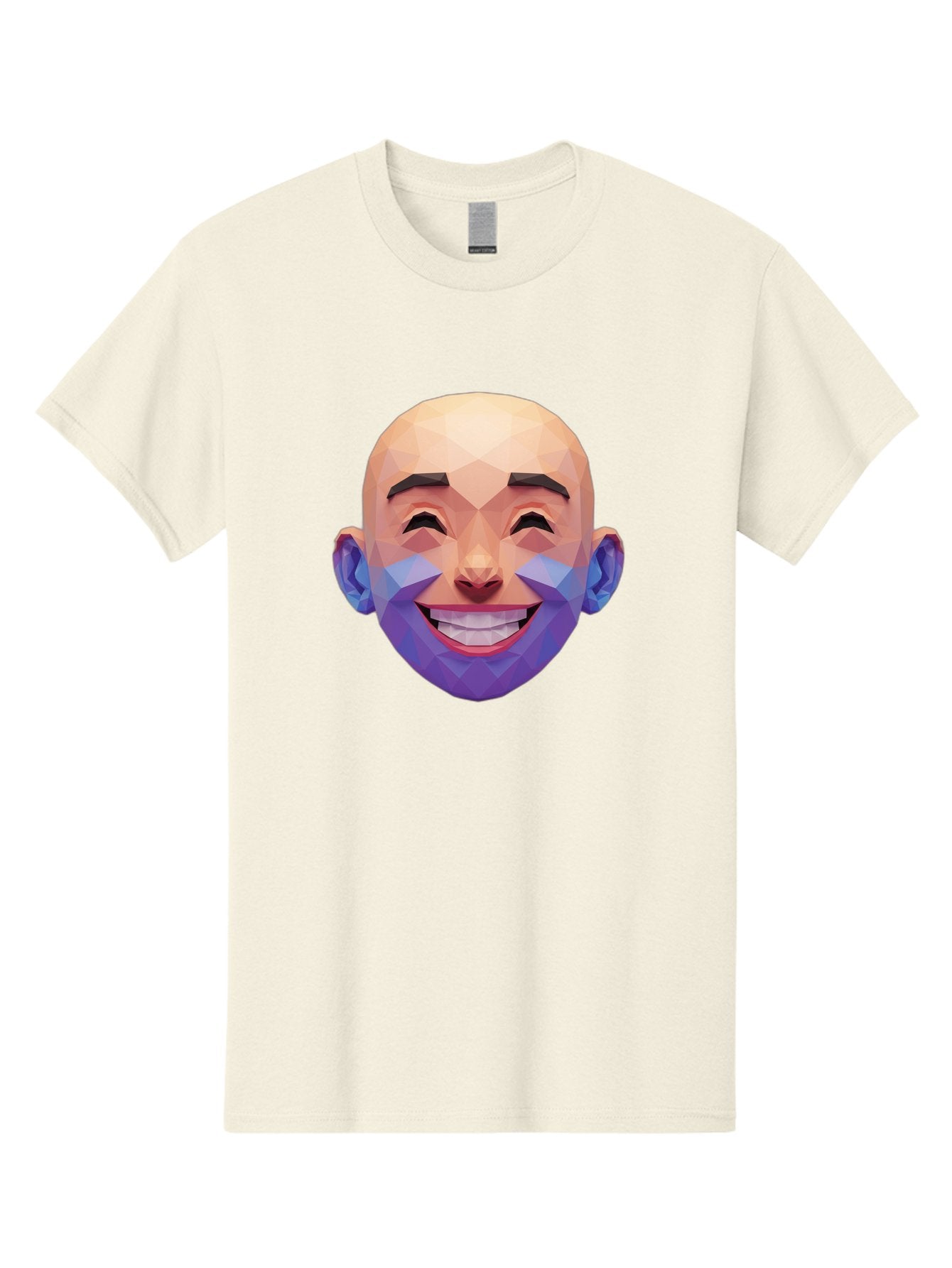 Low-Poly-Face Men'S Graphic Tee, 100% Cotton, Comfortable Casual Summer Wear, Machine Washable, Low Poly Art, 3D Model, Smiling Face, Bald Man, Purple Beard, Happy Expression, Geometric Shapes, Cartoon Style, Digital Art, Modern Design Bae487 7
