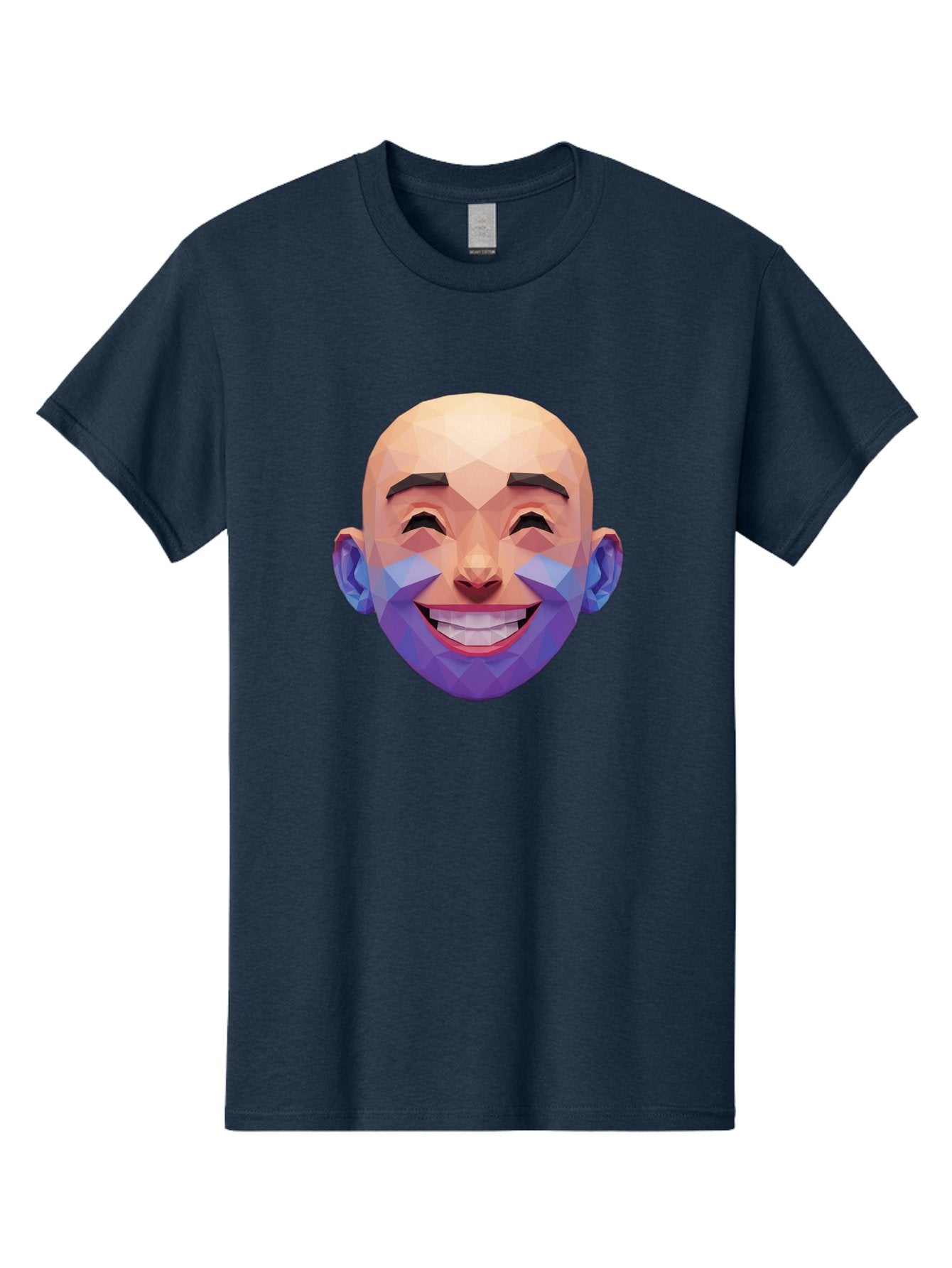 Low-Poly-Face Men'S Graphic Tee, 100% Cotton, Comfortable Casual Summer Wear, Machine Washable, Low Poly Art, 3D Model, Smiling Face, Bald Man, Purple Beard, Happy Expression, Geometric Shapes, Cartoon Style, Digital Art, Modern Design Bae487 12