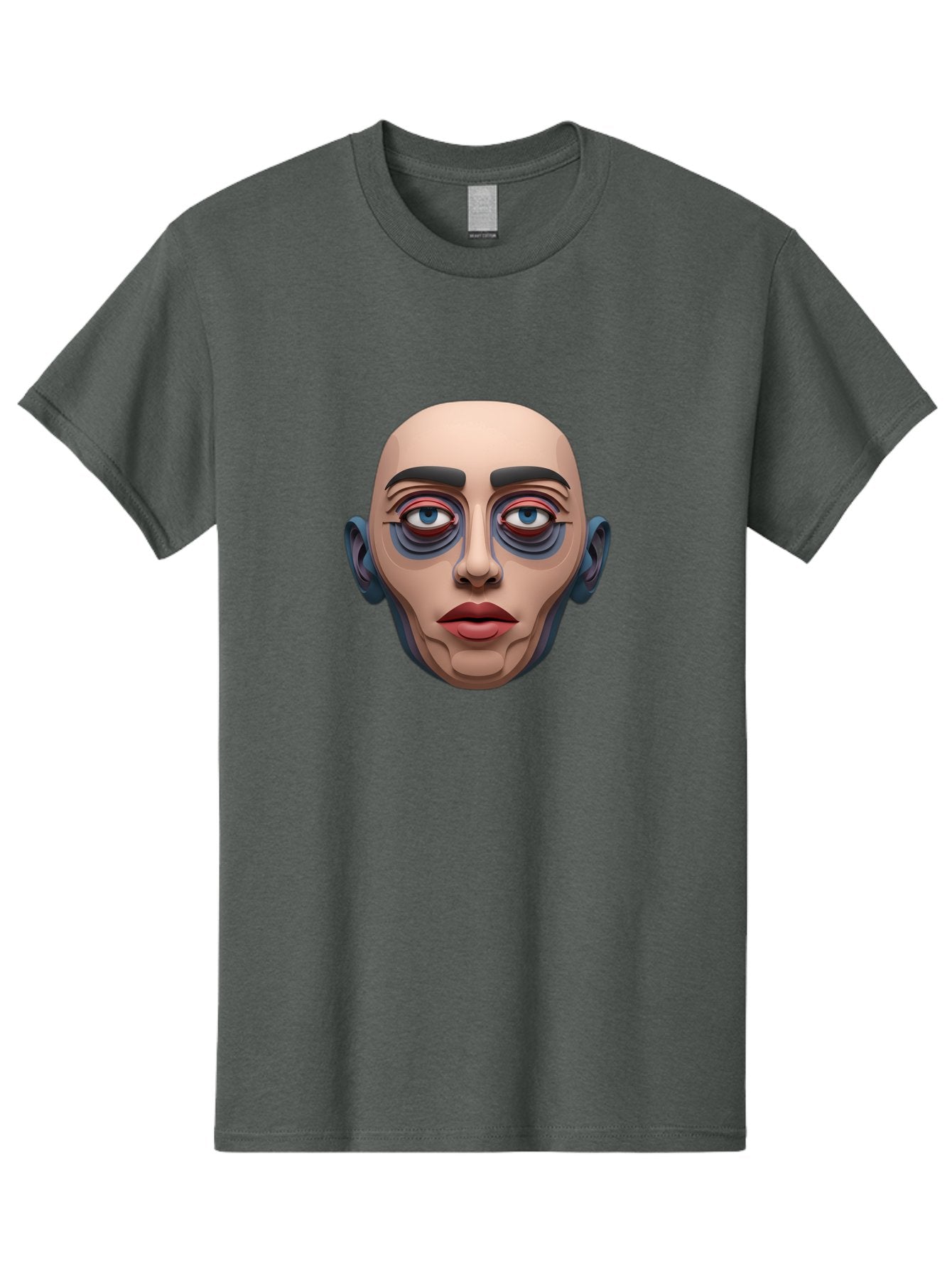 Melting-Face Men'S Graphic Tee, 100% Cotton, Comfortable Casual Summer Wear, Machine Washable, Expressive Face, Surprised Look, Wide-Eyed Expression, Bold Eyebrows, Digital Art, Futuristic Character, Cartoon Style, Emotive Illustration, Bae493 3