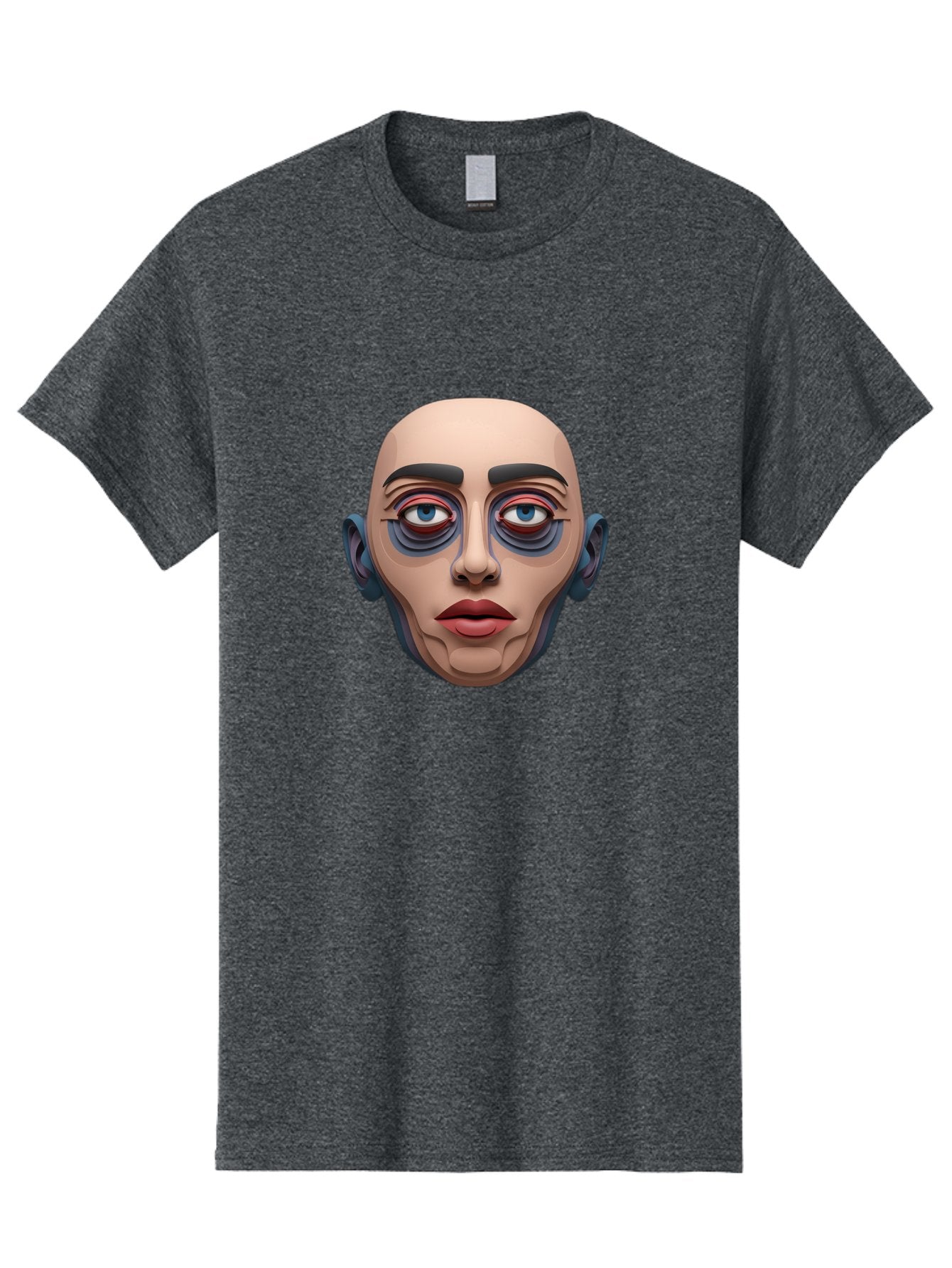 Melting-Face Men'S Graphic Tee, 100% Cotton, Comfortable Casual Summer Wear, Machine Washable, Expressive Face, Surprised Look, Wide-Eyed Expression, Bold Eyebrows, Digital Art, Futuristic Character, Cartoon Style, Emotive Illustration, Bae493 12