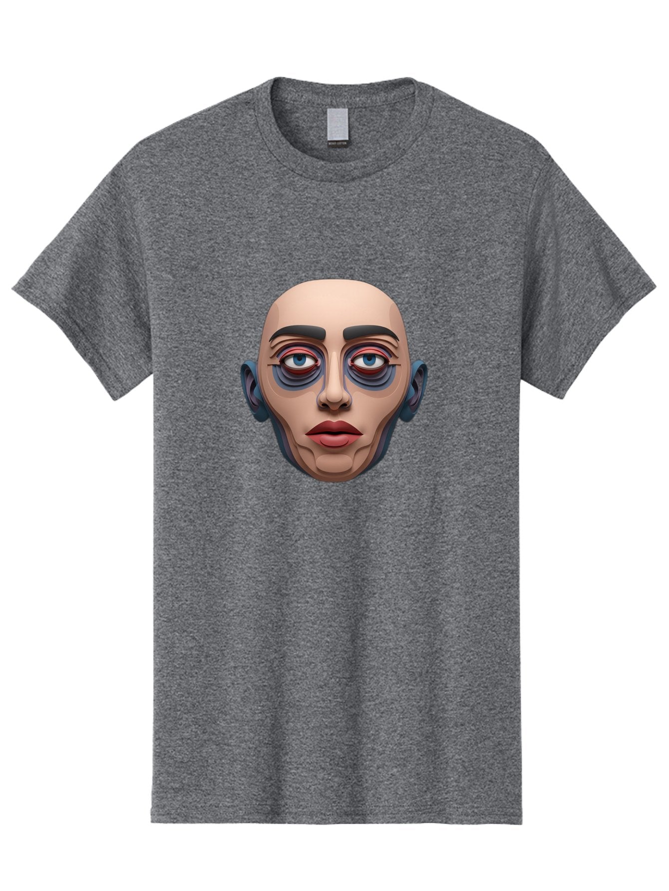 Melting-Face Men'S Graphic Tee, 100% Cotton, Comfortable Casual Summer Wear, Machine Washable, Expressive Face, Surprised Look, Wide-Eyed Expression, Bold Eyebrows, Digital Art, Futuristic Character, Cartoon Style, Emotive Illustration, Bae493 8