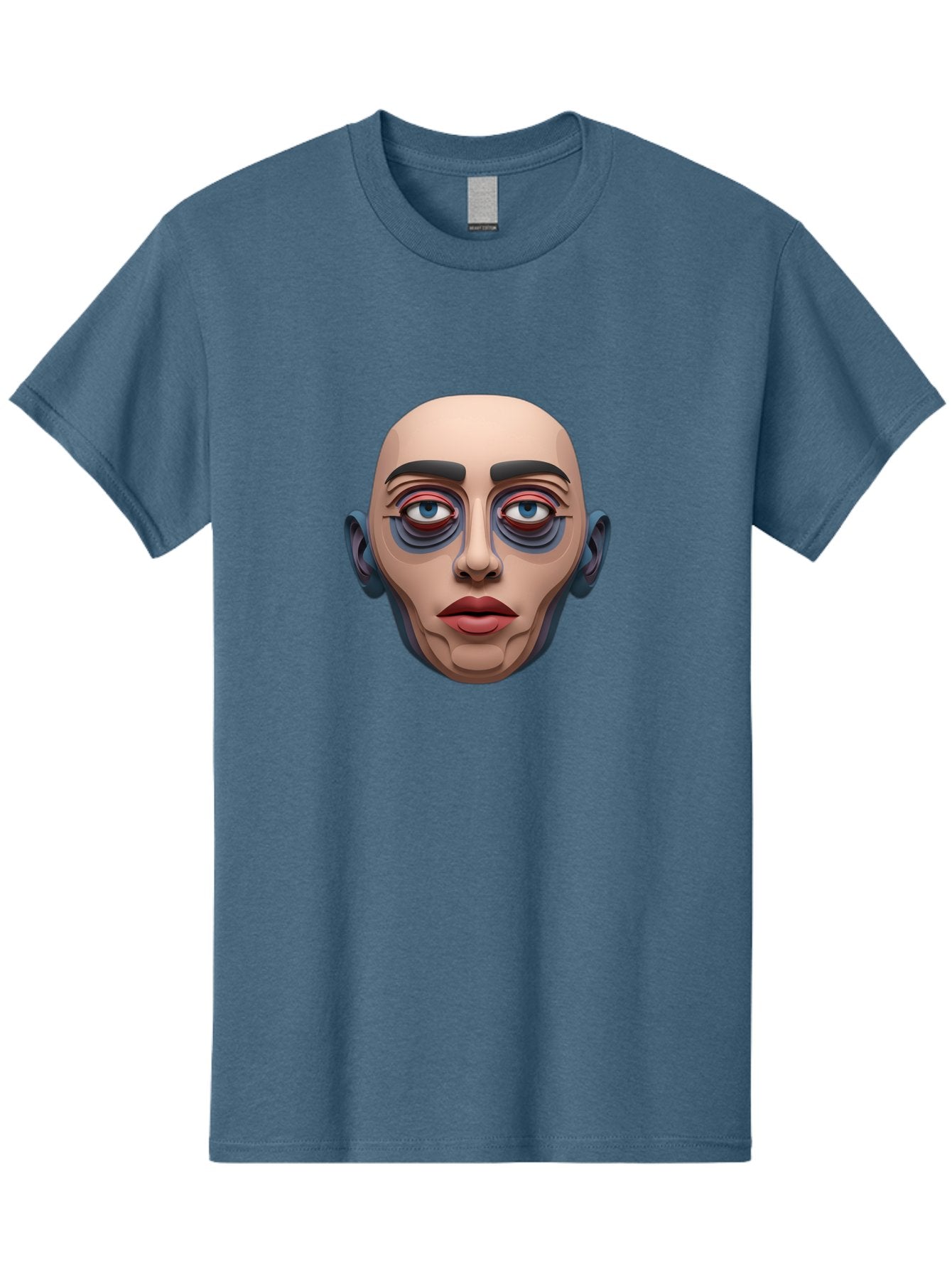 Melting-Face Men'S Graphic Tee, 100% Cotton, Comfortable Casual Summer Wear, Machine Washable, Expressive Face, Surprised Look, Wide-Eyed Expression, Bold Eyebrows, Digital Art, Futuristic Character, Cartoon Style, Emotive Illustration, Bae493 13