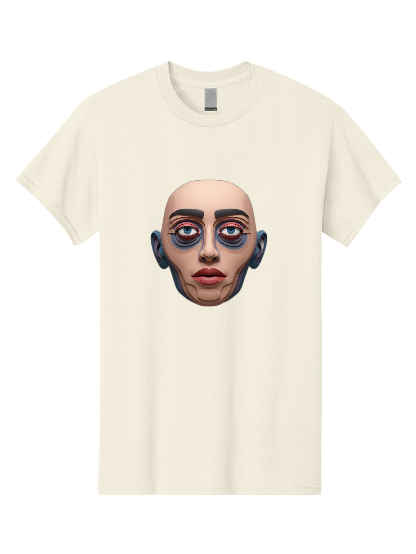 Melting-Face Men'S Graphic Tee, 100% Cotton, Comfortable Casual Summer Wear, Machine Washable, Expressive Face, Surprised Look, Wide-Eyed Expression, Bold Eyebrows, Digital Art, Futuristic Character, Cartoon Style, Emotive Illustration, Bae493 7