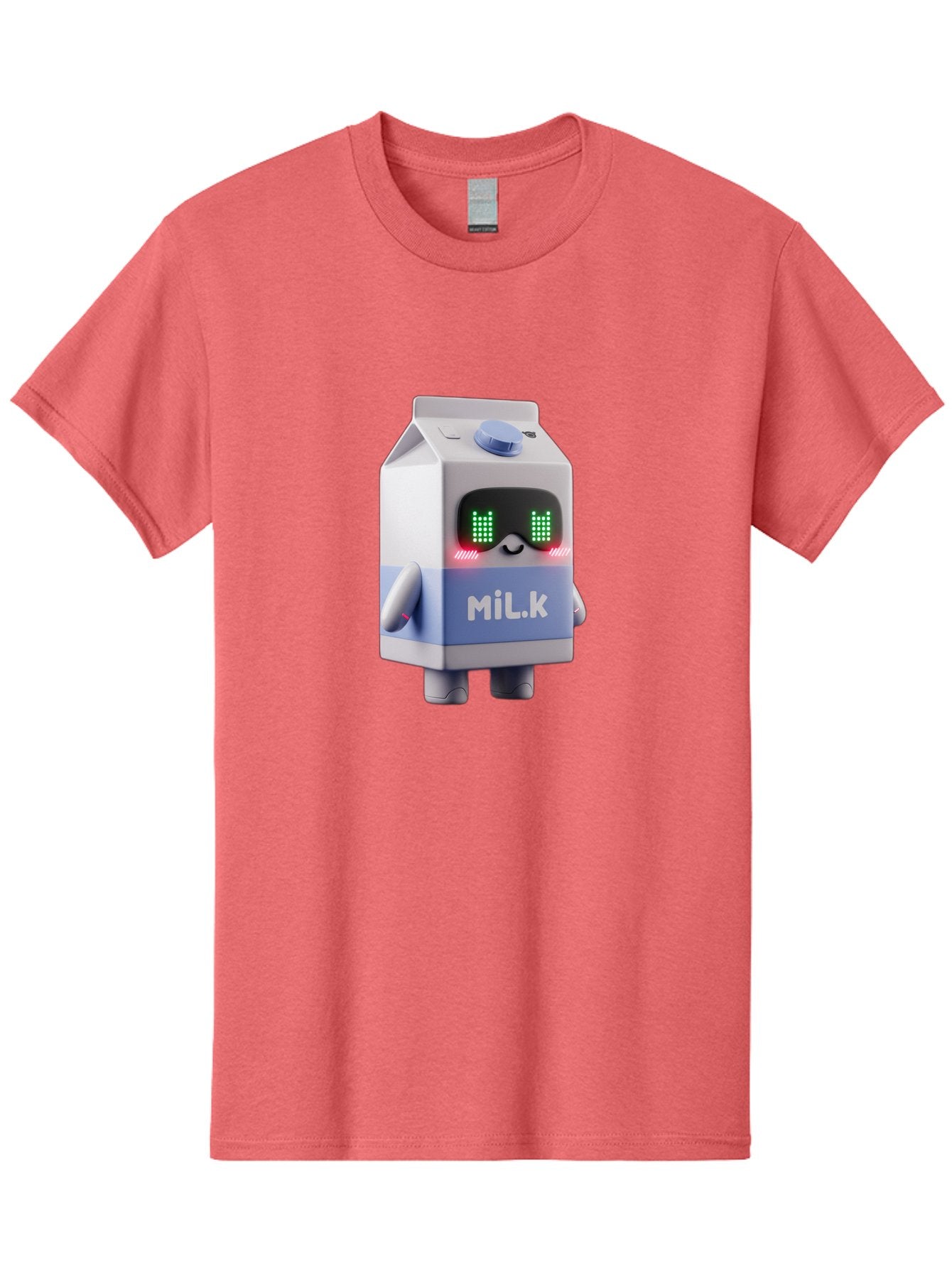 Mil-K-Milk-Carton-Robot Men'S Graphic Tee, 100% Cotton, Comfortable Casual Summer Wear, Machine Washable, Cartoon Milk Carton, Robotic Character, Digital Illustration, Futuristic Design, Glowing Eyes, Led Lights, Cute Mascot, Dairy Product, Bae495
