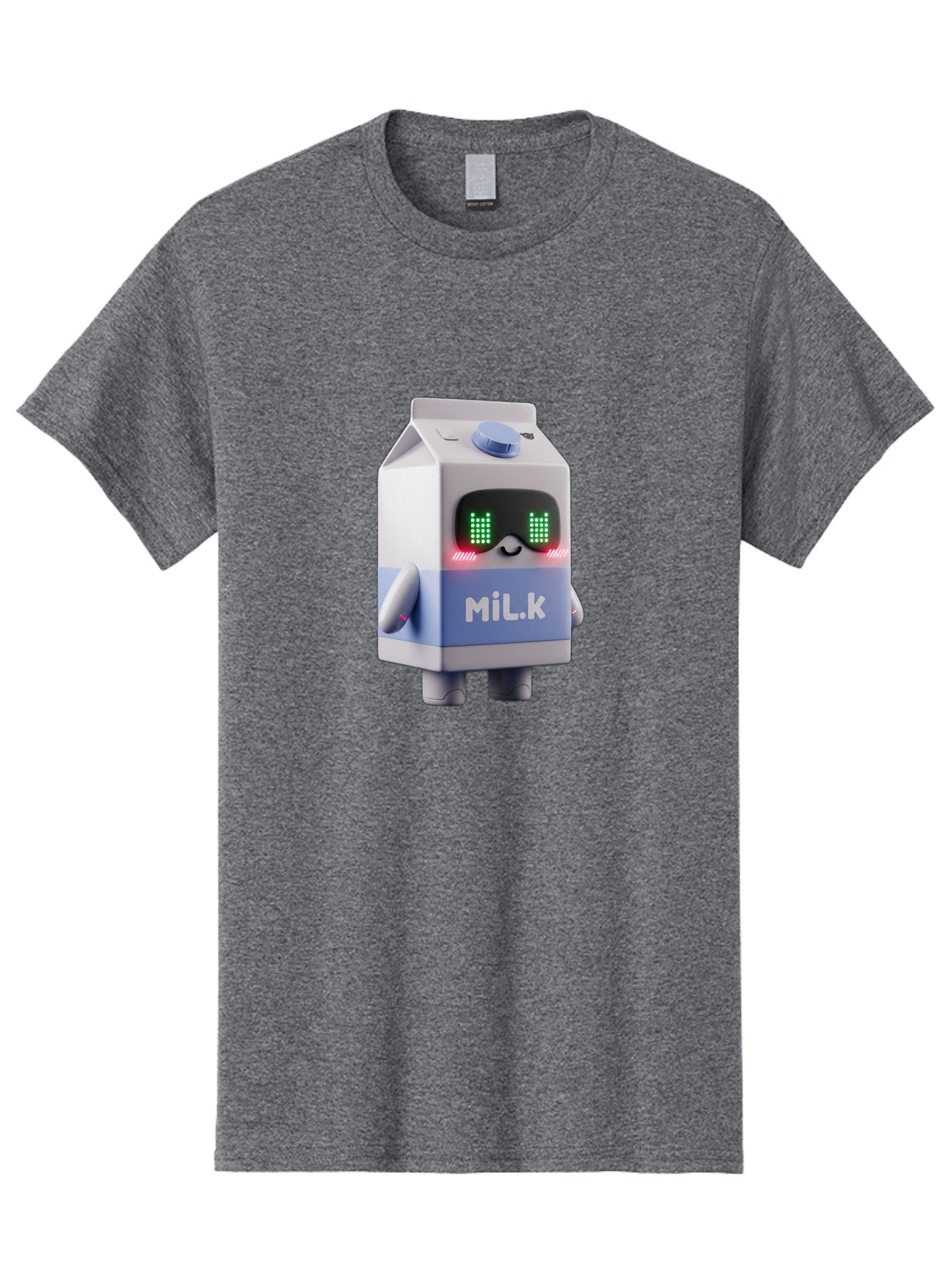 Mil-K-Milk-Carton-Robot Men'S Graphic Tee, 100% Cotton, Comfortable Casual Summer Wear, Machine Washable, Cartoon Milk Carton, Robotic Character, Digital Illustration, Futuristic Design, Glowing Eyes, Led Lights, Cute Mascot, Dairy Product, Bae495