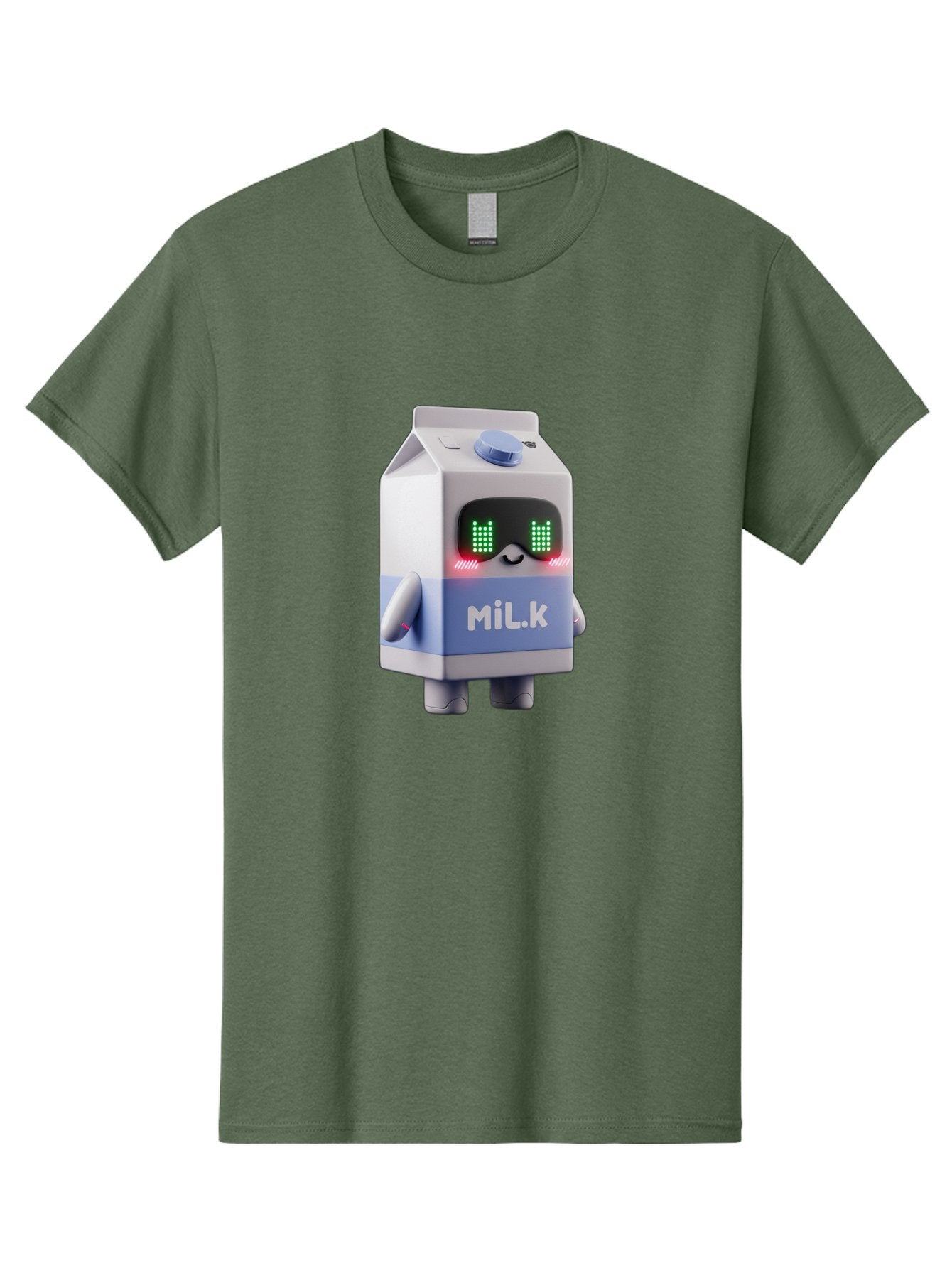 Mil-K-Milk-Carton-Robot Men'S Graphic Tee, 100% Cotton, Comfortable Casual Summer Wear, Machine Washable, Cartoon Milk Carton, Robotic Character, Digital Illustration, Futuristic Design, Glowing Eyes, Led Lights, Cute Mascot, Dairy Product, Bae495 5