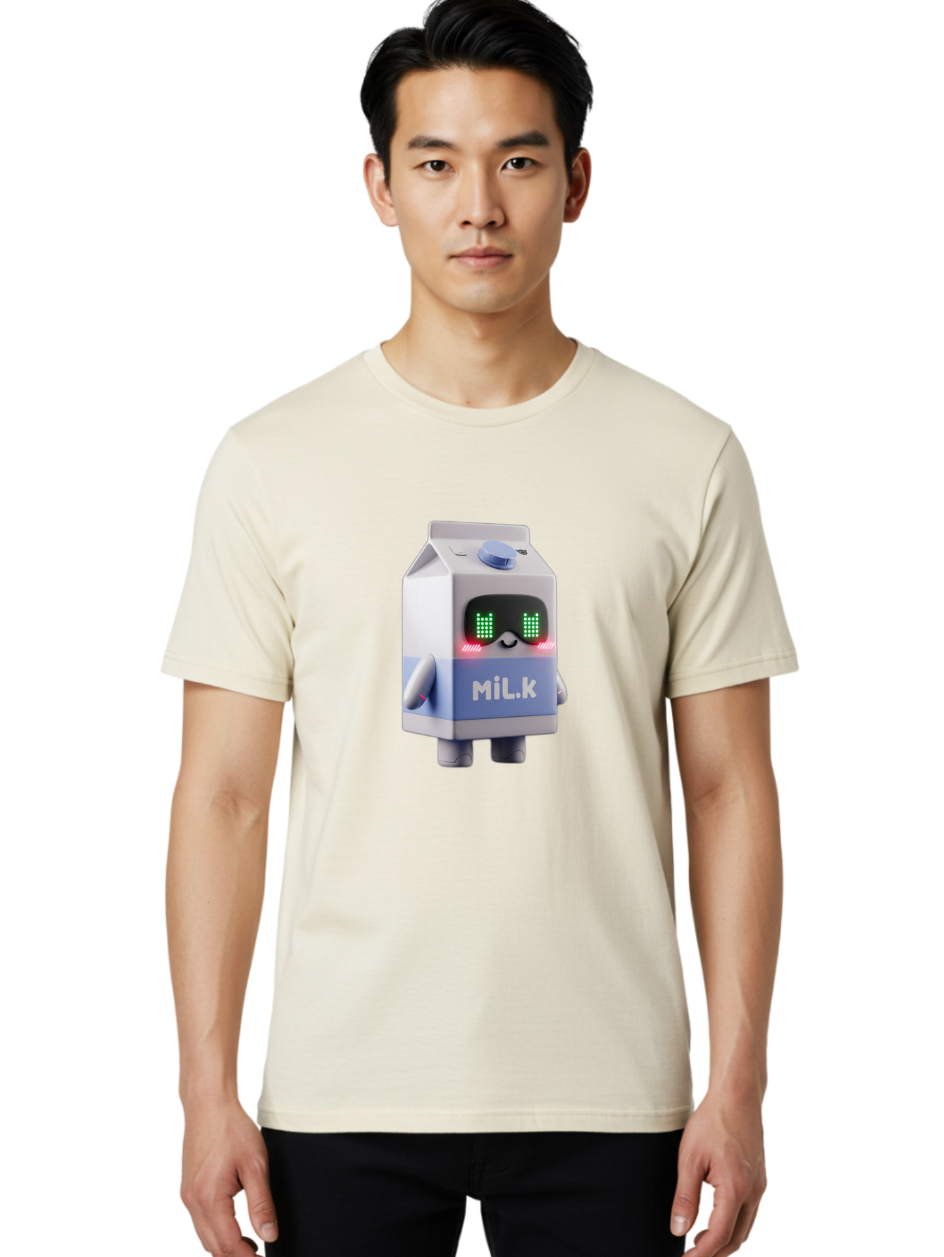 Mil-K-Milk-Carton-Robot Men'S Graphic Tee, 100% Cotton, Comfortable Casual Summer Wear, Machine Washable, Cartoon Milk Carton, Robotic Character, Digital Illustration, Futuristic Design, Glowing Eyes, Led Lights, Cute Mascot, Dairy Product, Bae495 18