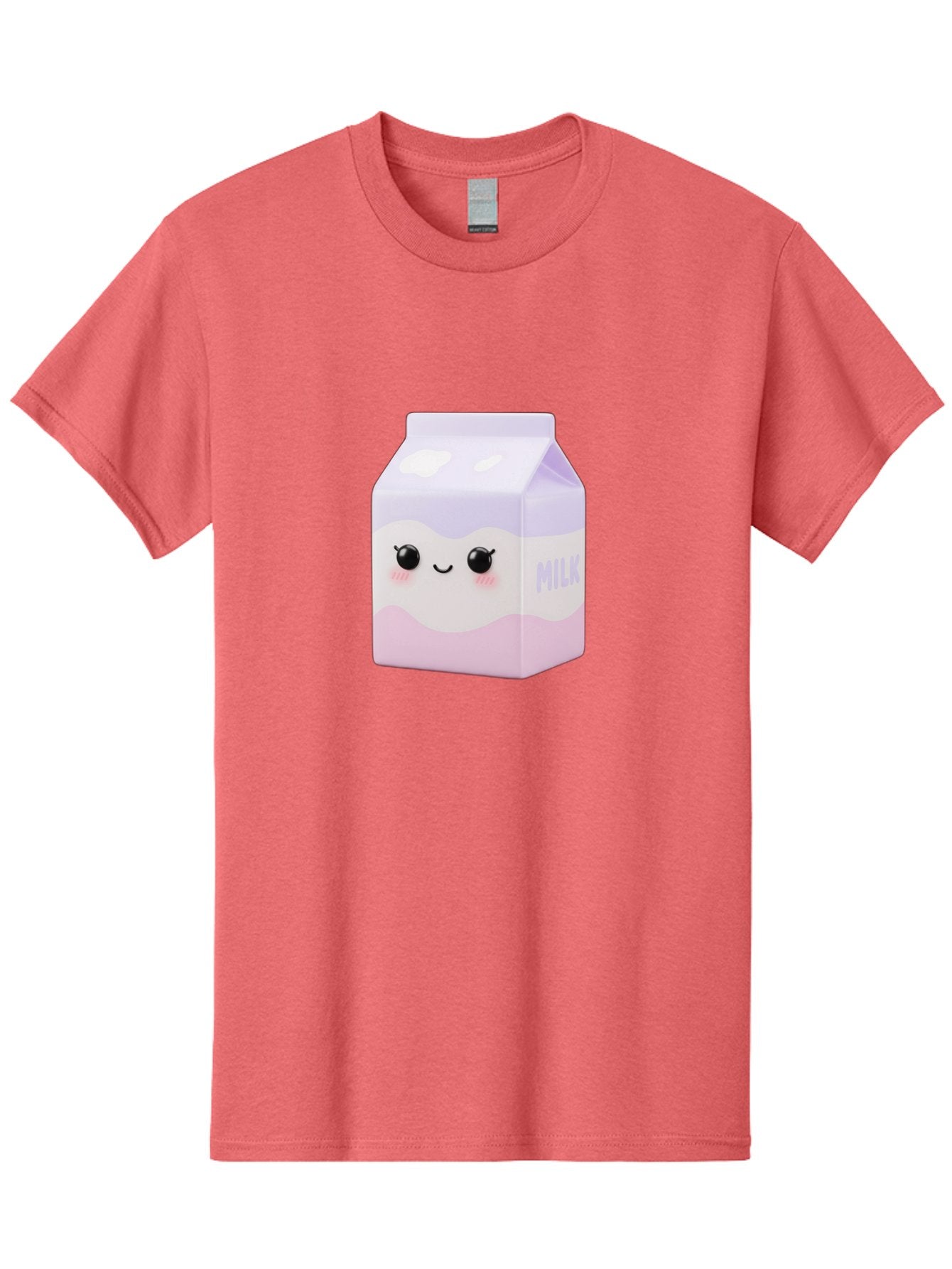 Milk-1 Men'S Graphic Tee, 100% Cotton, Comfortable Casual Summer Wear, Machine Washable, Carton Of Milk, Cute Face, Smiling Eyes, Pink Blush, Kawaii Character, Dairy Product, Funny Illustration, Purple And Pink Colors, Whimsical Design Bae496 9