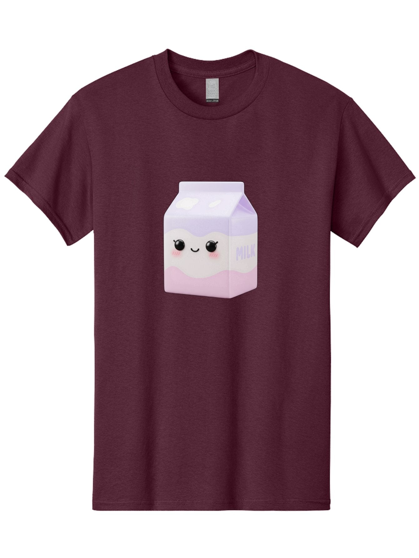 Milk-1 Men'S Graphic Tee, 100% Cotton, Comfortable Casual Summer Wear, Machine Washable, Carton Of Milk, Cute Face, Smiling Eyes, Pink Blush, Kawaii Character, Dairy Product, Funny Illustration, Purple And Pink Colors, Whimsical Design Bae496