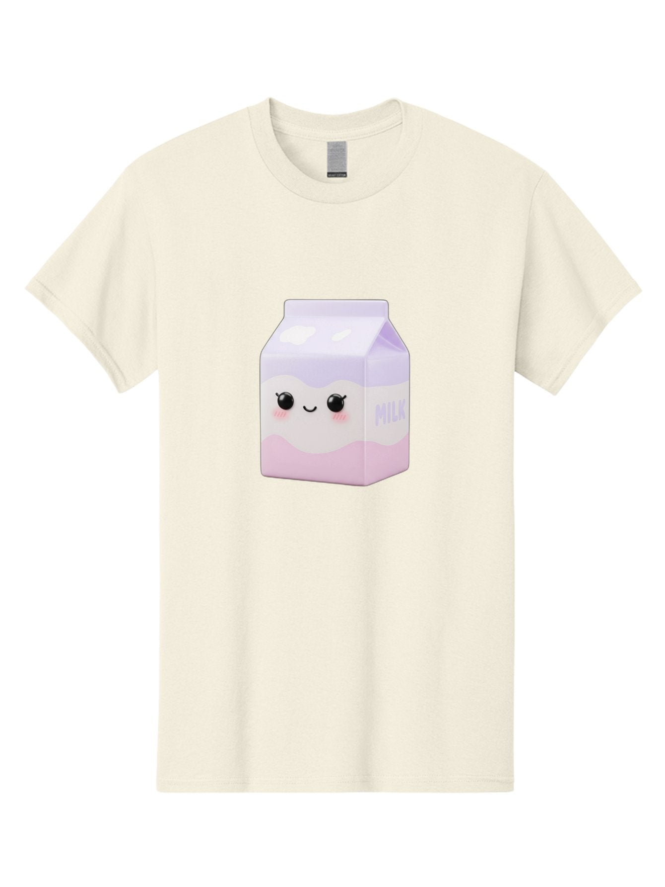 Milk-1 Men'S Graphic Tee, 100% Cotton, Comfortable Casual Summer Wear, Machine Washable, Carton Of Milk, Cute Face, Smiling Eyes, Pink Blush, Kawaii Character, Dairy Product, Funny Illustration, Purple And Pink Colors, Whimsical Design Bae496 4