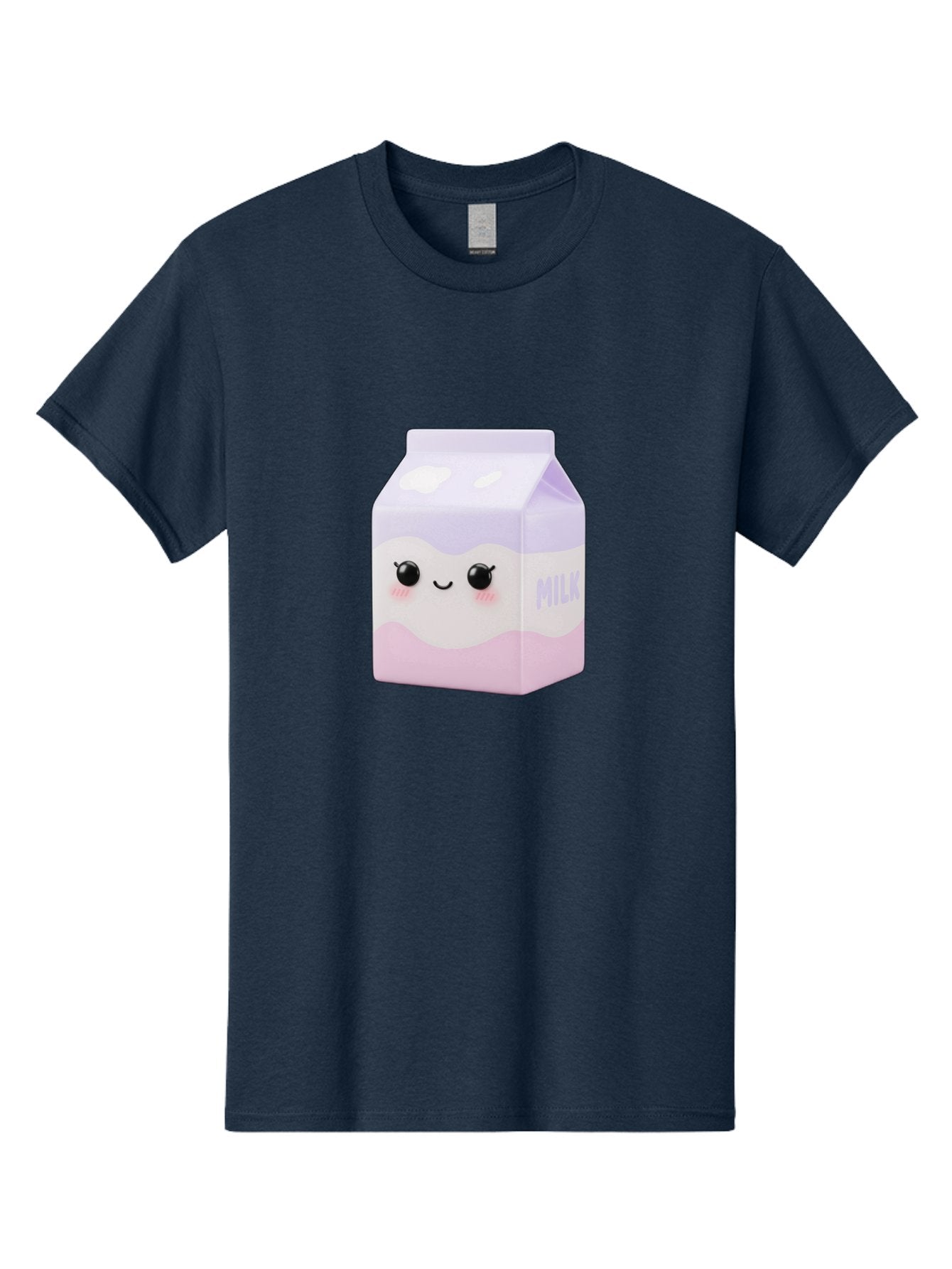 Milk-1 Men'S Graphic Tee, 100% Cotton, Comfortable Casual Summer Wear, Machine Washable, Carton Of Milk, Cute Face, Smiling Eyes, Pink Blush, Kawaii Character, Dairy Product, Funny Illustration, Purple And Pink Colors, Whimsical Design Bae496 3