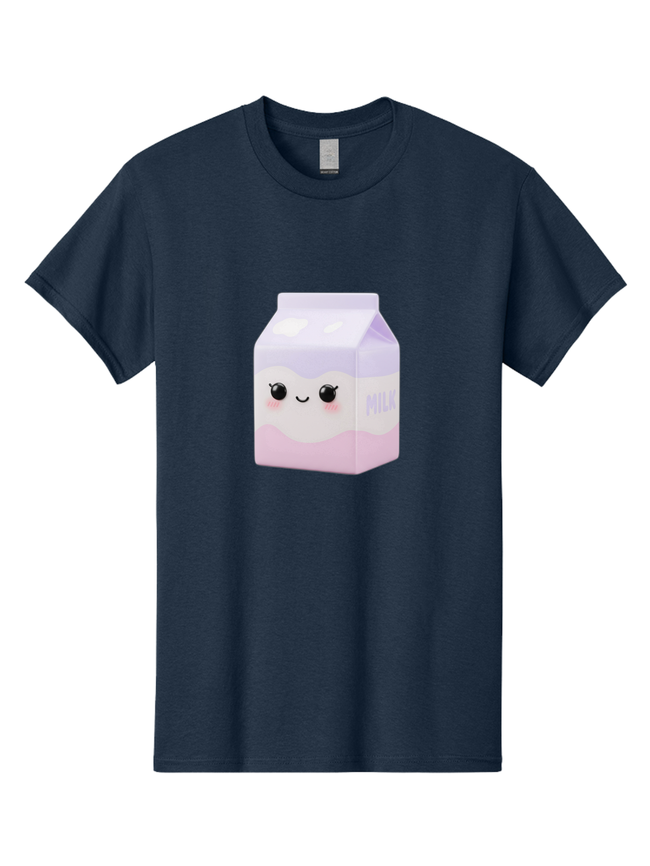 Milk-1 Men'S Graphic Tee, 100% Cotton, Comfortable Casual Summer Wear, Machine Washable, Carton Of Milk, Cute Face, Smiling Eyes, Pink Blush, Kawaii Character, Dairy Product, Funny Illustration, Purple And Pink Colors, Whimsical Design Bae496 9