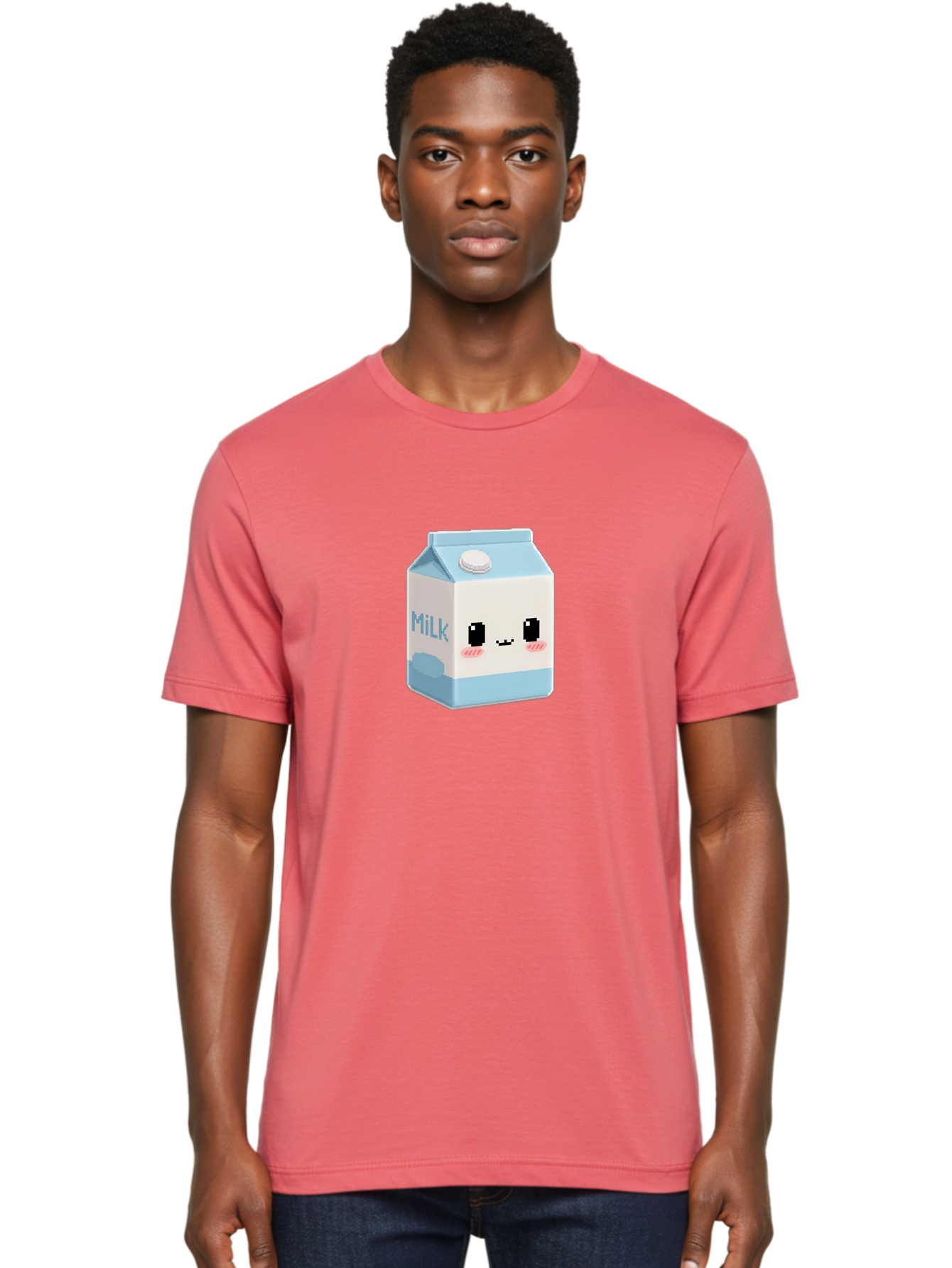 Milk-3 Men'S Graphic Tee, 100% Cotton, Comfortable Casual Summer Wear, Machine Washable, Cartoon Milk Carton, Cute Character Design, Pixel Art Style, Adorable Face, Kawaii Culture, Milk Beverage, Dairy Product, 8-Bit Aesthetic, Bae498 26