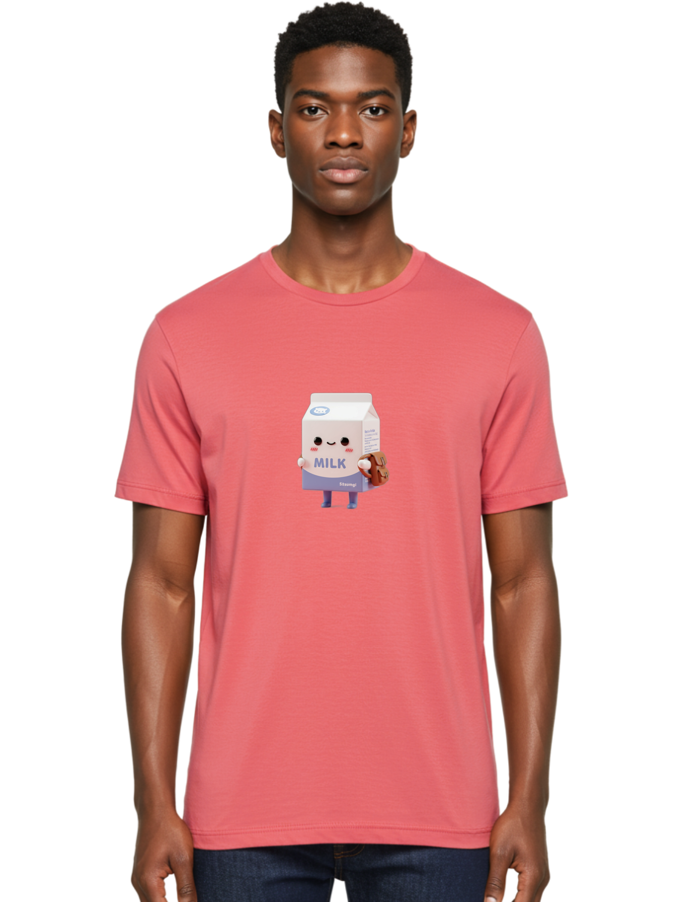 Milk-5 Men'S Graphic Tee, 100% Cotton, Comfortable Casual Summer Wear, Machine Washable, Cartoon Milk Carton, Cute Character Design, Anthropomorphic Packaging, Milk And Cookies, Kawaii Culture, Playful Illustration, Adorable Mascot, Bae500 18