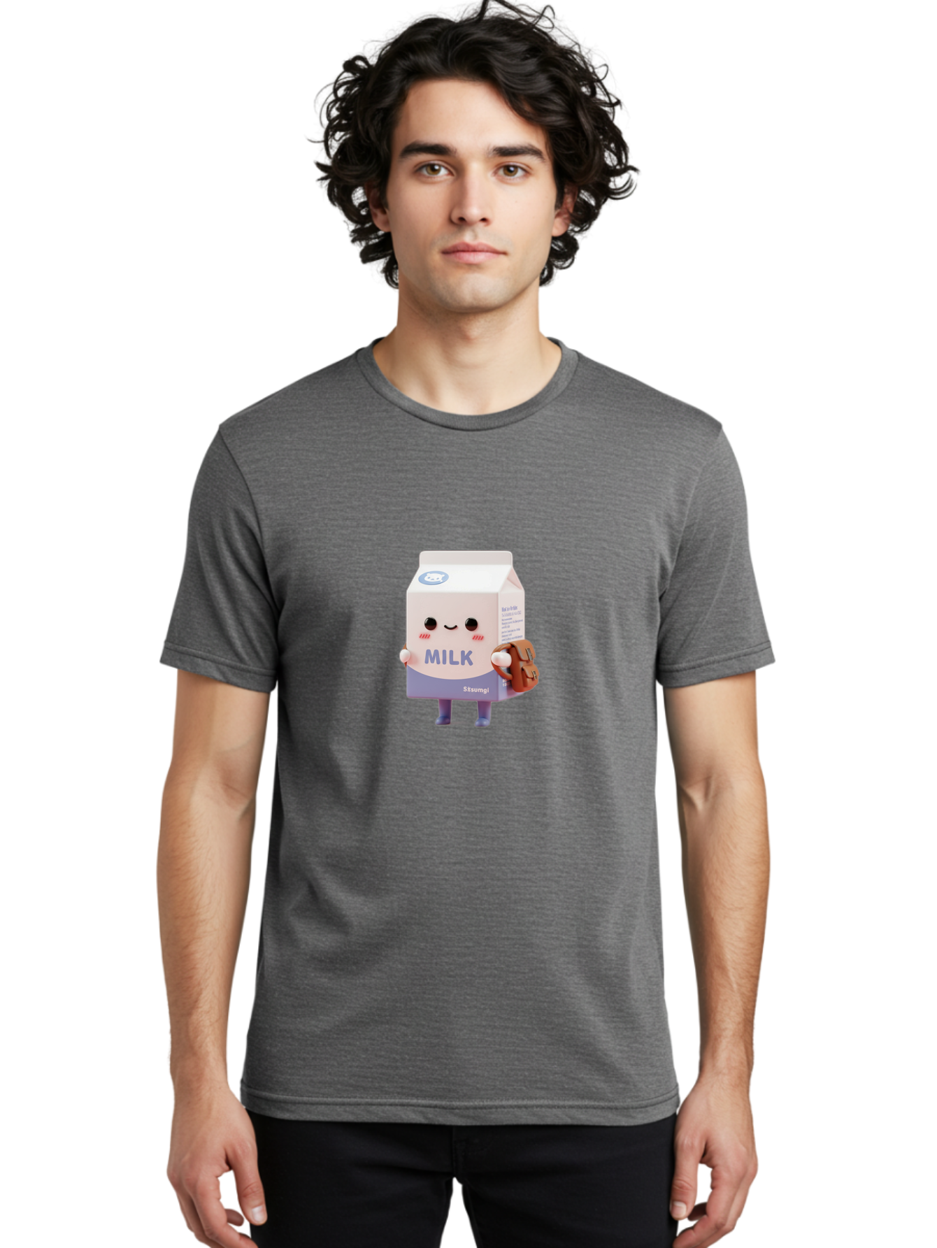 Milk-5 Men'S Graphic Tee, 100% Cotton, Comfortable Casual Summer Wear, Machine Washable, Cartoon Milk Carton, Cute Character Design, Anthropomorphic Packaging, Milk And Cookies, Kawaii Culture, Playful Illustration, Adorable Mascot, Bae500 27