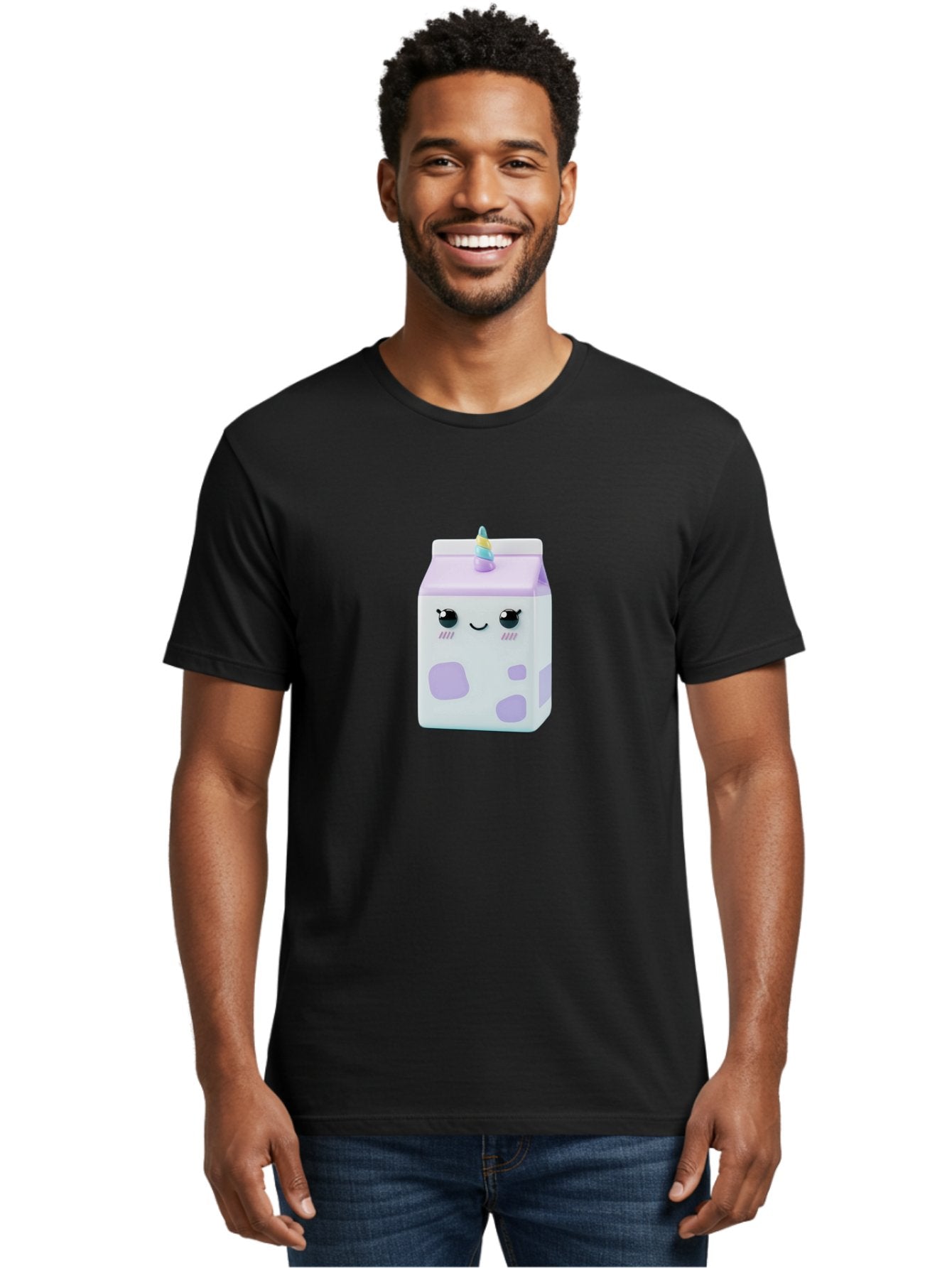 Milk-Carton-1 Men'S Graphic Tee, 100% Cotton, Comfortable Casual Summer Wear, Machine Washable, Milk Carton, Cartoon Character, Unicorn Horn, Purple And White, Cute Design, Funny Face, Kawaii, Playful, Whimsical, Charming, Bae501 20