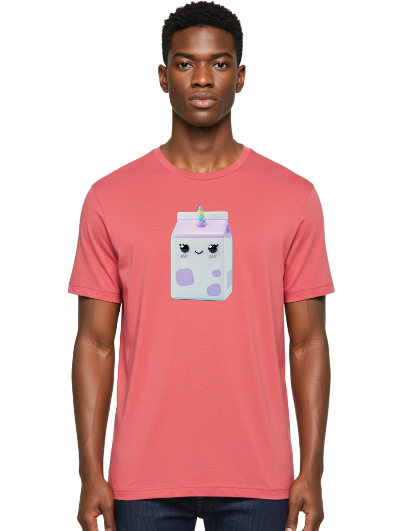 Milk-Carton-1 Men'S Graphic Tee, 100% Cotton, Comfortable Casual Summer Wear, Machine Washable, Milk Carton, Cartoon Character, Unicorn Horn, Purple And White, Cute Design, Funny Face, Kawaii, Playful, Whimsical, Charming, Bae501 19