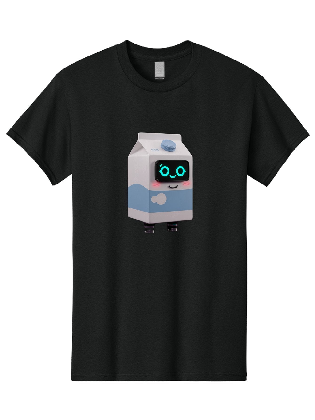 Milk-Carton-Robot Men'S Graphic Tee, 100% Cotton, Comfortable Casual Summer Wear, Machine Washable, Cartoon Milk Carton, Robot Character, Glowing Blue Eyes, Smiling Face, Cute Design, Childrens Illustration, 3D Rendering, Fun And Playful, Bae502 15