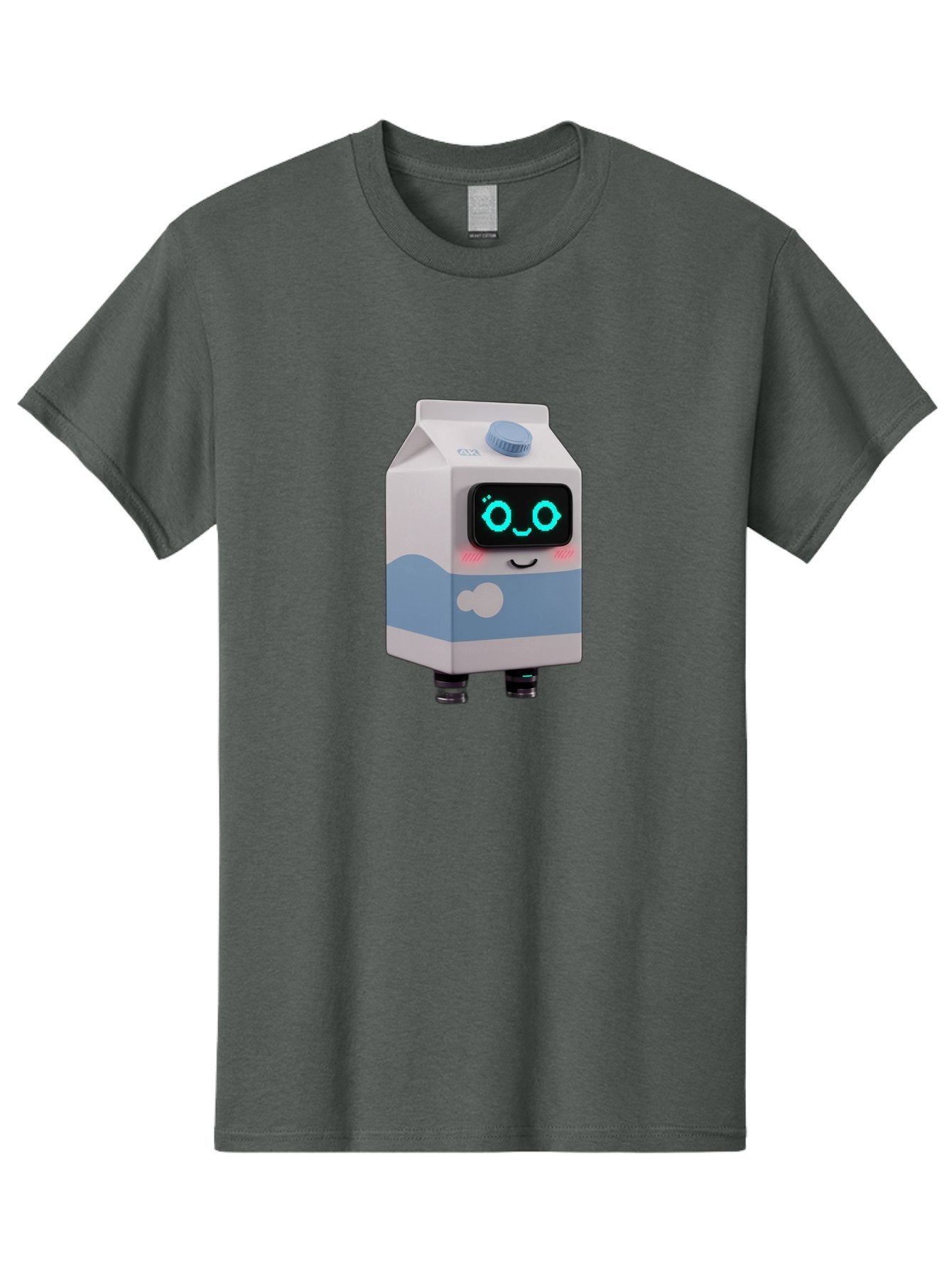Milk-Carton-Robot Men'S Graphic Tee, 100% Cotton, Comfortable Casual Summer Wear, Machine Washable, Cartoon Milk Carton, Robot Character, Glowing Blue Eyes, Smiling Face, Cute Design, Childrens Illustration, 3D Rendering, Fun And Playful, Bae502 8