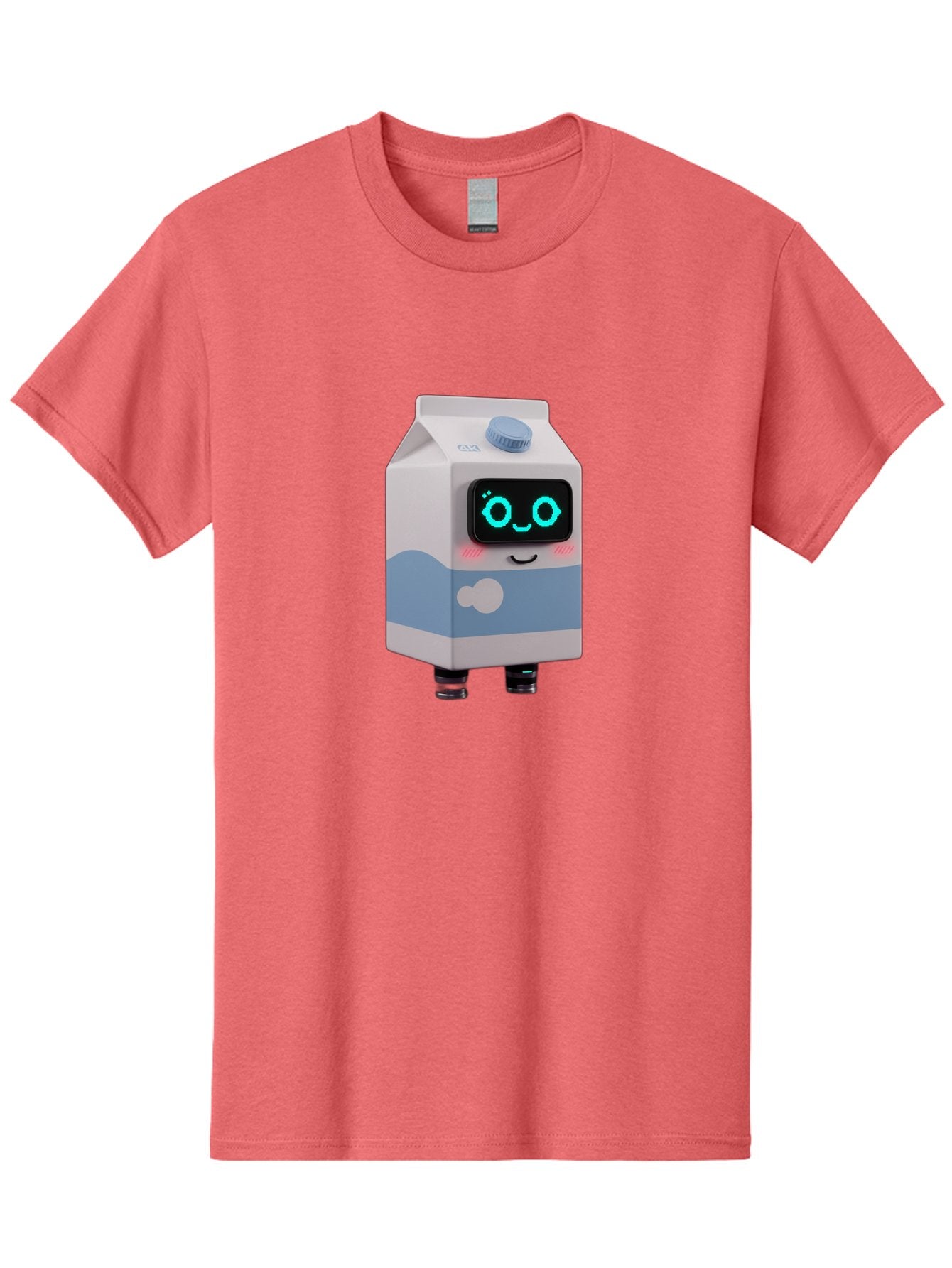 Milk-Carton-Robot Men'S Graphic Tee, 100% Cotton, Comfortable Casual Summer Wear, Machine Washable, Cartoon Milk Carton, Robot Character, Glowing Blue Eyes, Smiling Face, Cute Design, Childrens Illustration, 3D Rendering, Fun And Playful, Bae502