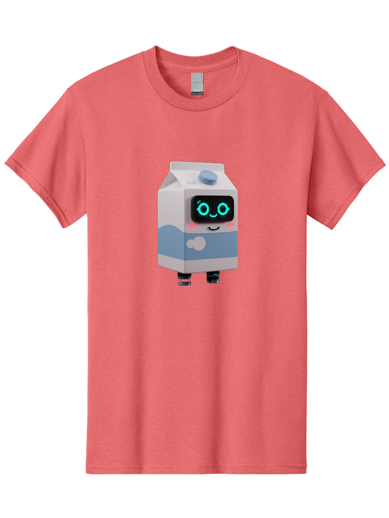 Milk-Carton-Robot Men'S Graphic Tee, 100% Cotton, Comfortable Casual Summer Wear, Machine Washable, Cartoon Milk Carton, Robot Character, Glowing Blue Eyes, Smiling Face, Cute Design, Childrens Illustration, 3D Rendering, Fun And Playful, Bae502 10