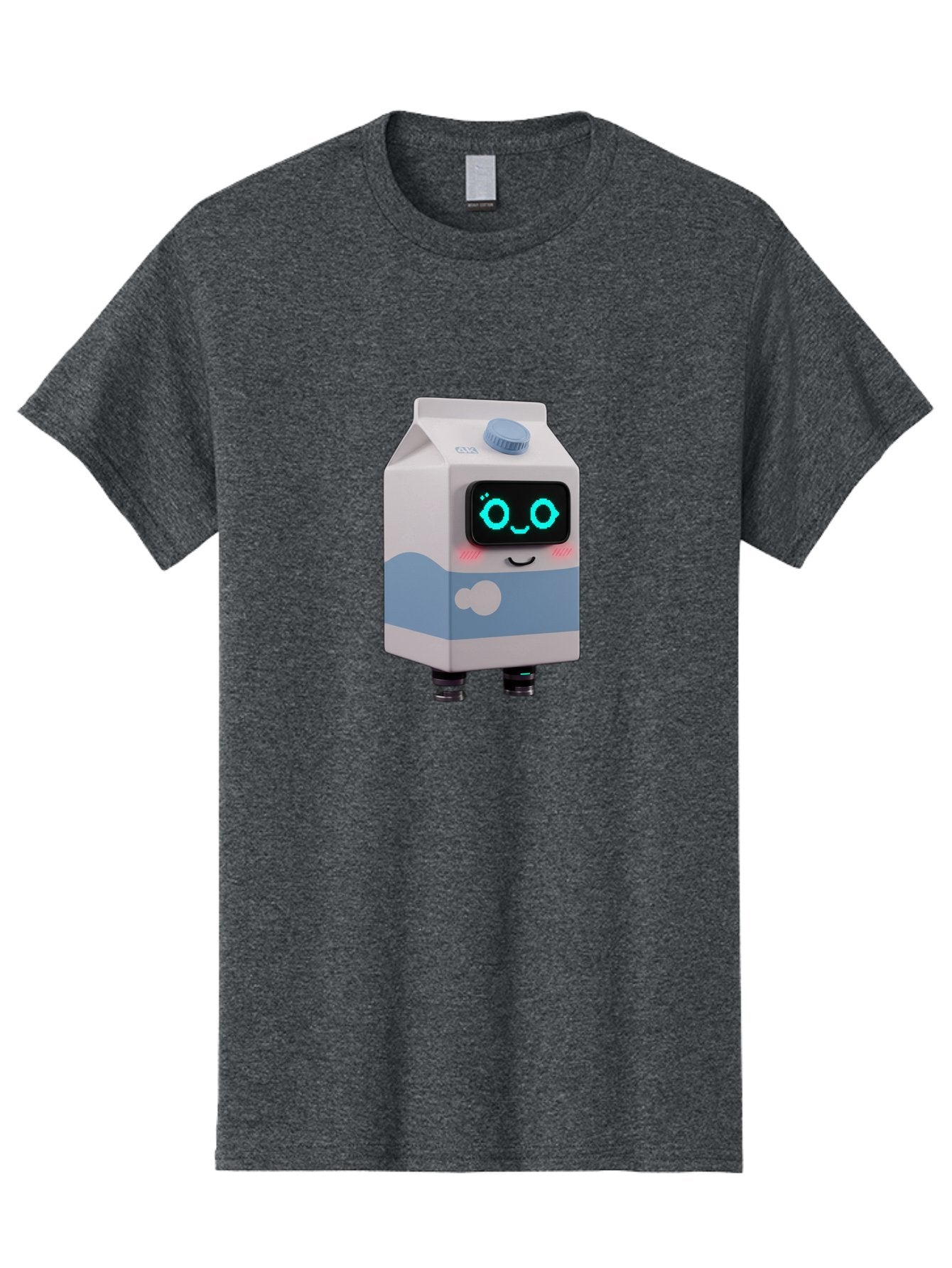 Milk-Carton-Robot Men'S Graphic Tee, 100% Cotton, Comfortable Casual Summer Wear, Machine Washable, Cartoon Milk Carton, Robot Character, Glowing Blue Eyes, Smiling Face, Cute Design, Childrens Illustration, 3D Rendering, Fun And Playful, Bae502 14