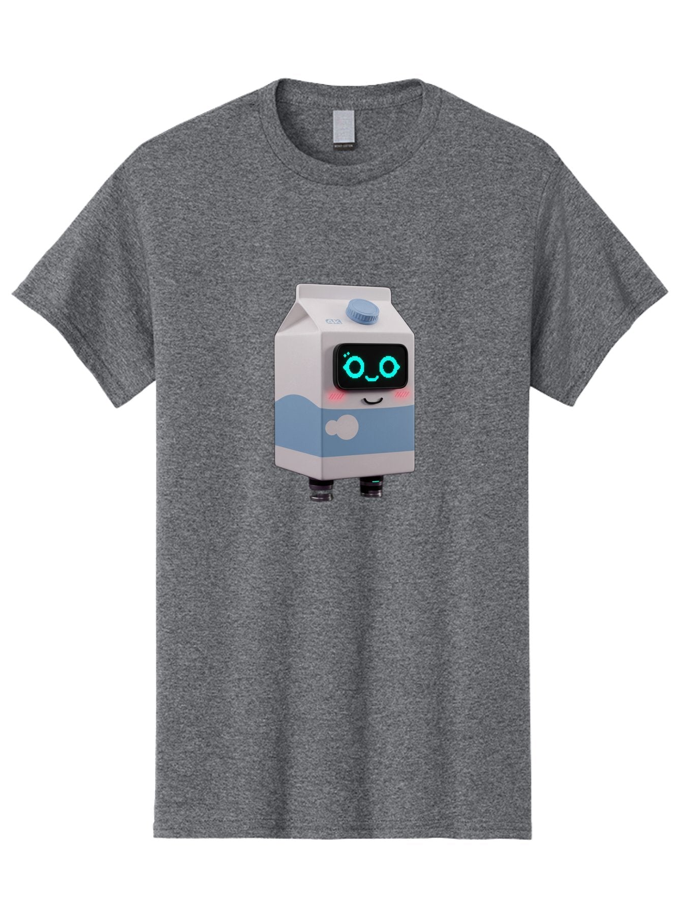 Milk-Carton-Robot Men'S Graphic Tee, 100% Cotton, Comfortable Casual Summer Wear, Machine Washable, Cartoon Milk Carton, Robot Character, Glowing Blue Eyes, Smiling Face, Cute Design, Childrens Illustration, 3D Rendering, Fun And Playful, Bae502 3