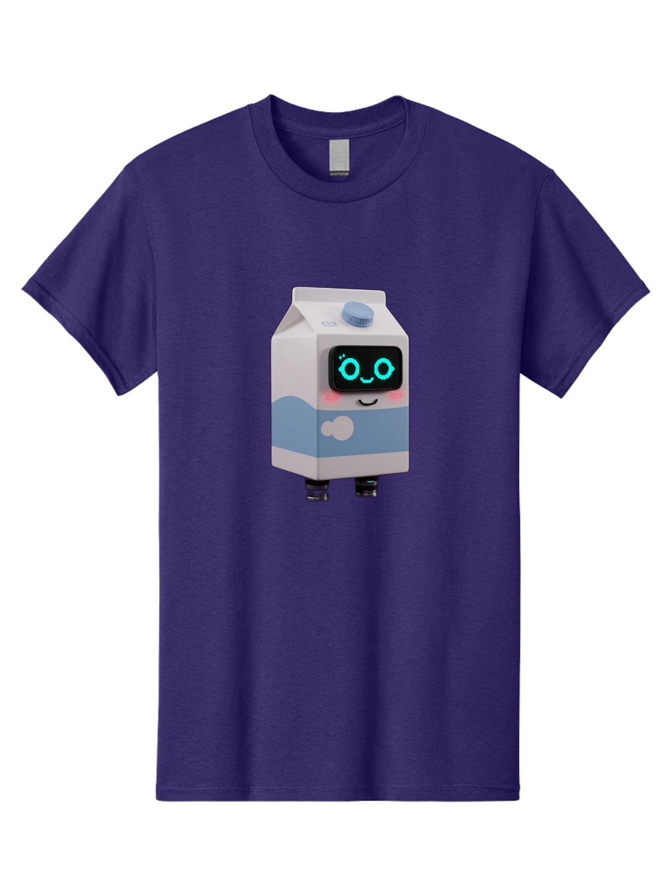 Milk-Carton-Robot Men'S Graphic Tee, 100% Cotton, Comfortable Casual Summer Wear, Machine Washable, Cartoon Milk Carton, Robot Character, Glowing Blue Eyes, Smiling Face, Cute Design, Childrens Illustration, 3D Rendering, Fun And Playful, Bae502