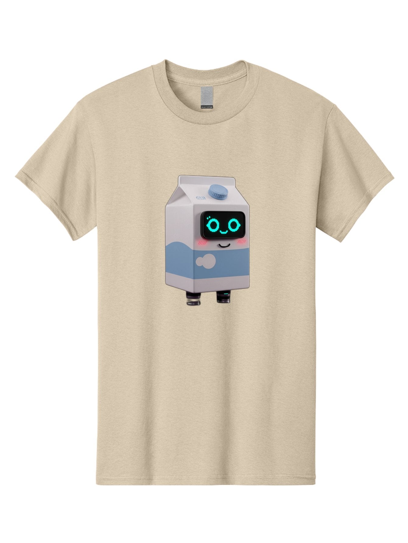 Milk-Carton-Robot Men'S Graphic Tee, 100% Cotton, Comfortable Casual Summer Wear, Machine Washable, Cartoon Milk Carton, Robot Character, Glowing Blue Eyes, Smiling Face, Cute Design, Childrens Illustration, 3D Rendering, Fun And Playful, Bae502 5