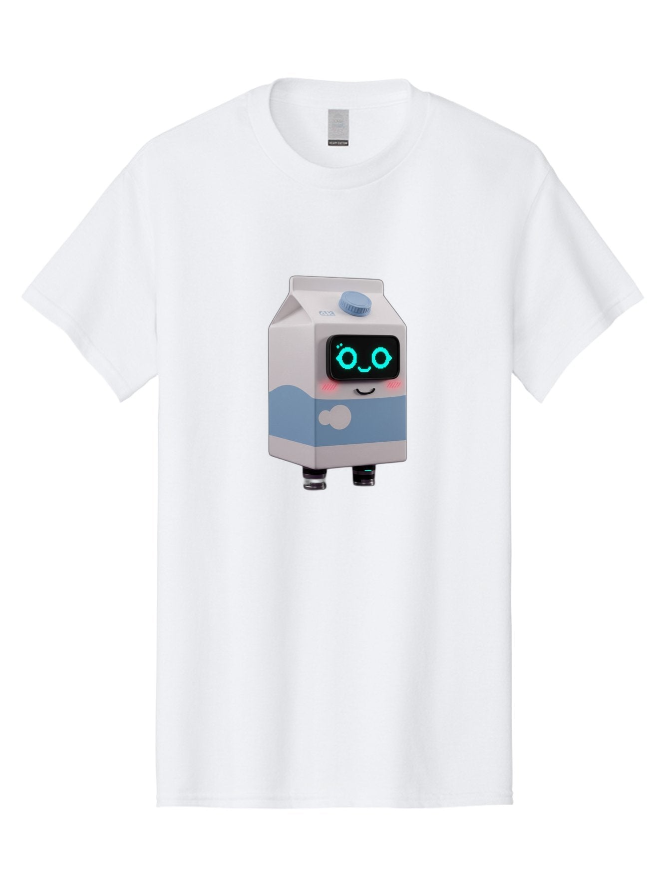 Milk-Carton-Robot Men'S Graphic Tee, 100% Cotton, Comfortable Casual Summer Wear, Machine Washable, Cartoon Milk Carton, Robot Character, Glowing Blue Eyes, Smiling Face, Cute Design, Childrens Illustration, 3D Rendering, Fun And Playful, Bae502 6
