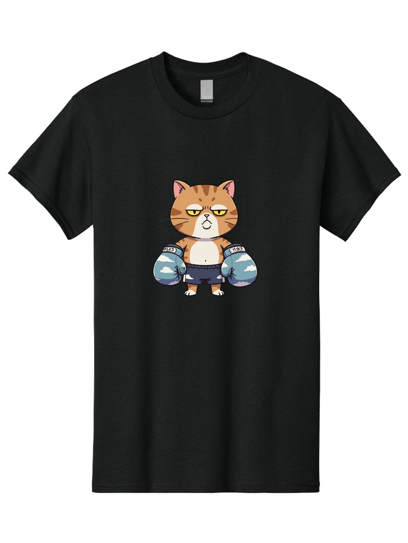 Milo-Cat Men'S Graphic Tee, 100% Cotton, Comfortable Casual Summer Wear, Machine Washable, Cartoon Cat, Boxing Gloves, Meows, Cat Boxing, Funny Cat, Animal Character, Cartoon Character, Boxing Cat, Feline, Cat With Gloves, Cat In Shorts Bae505