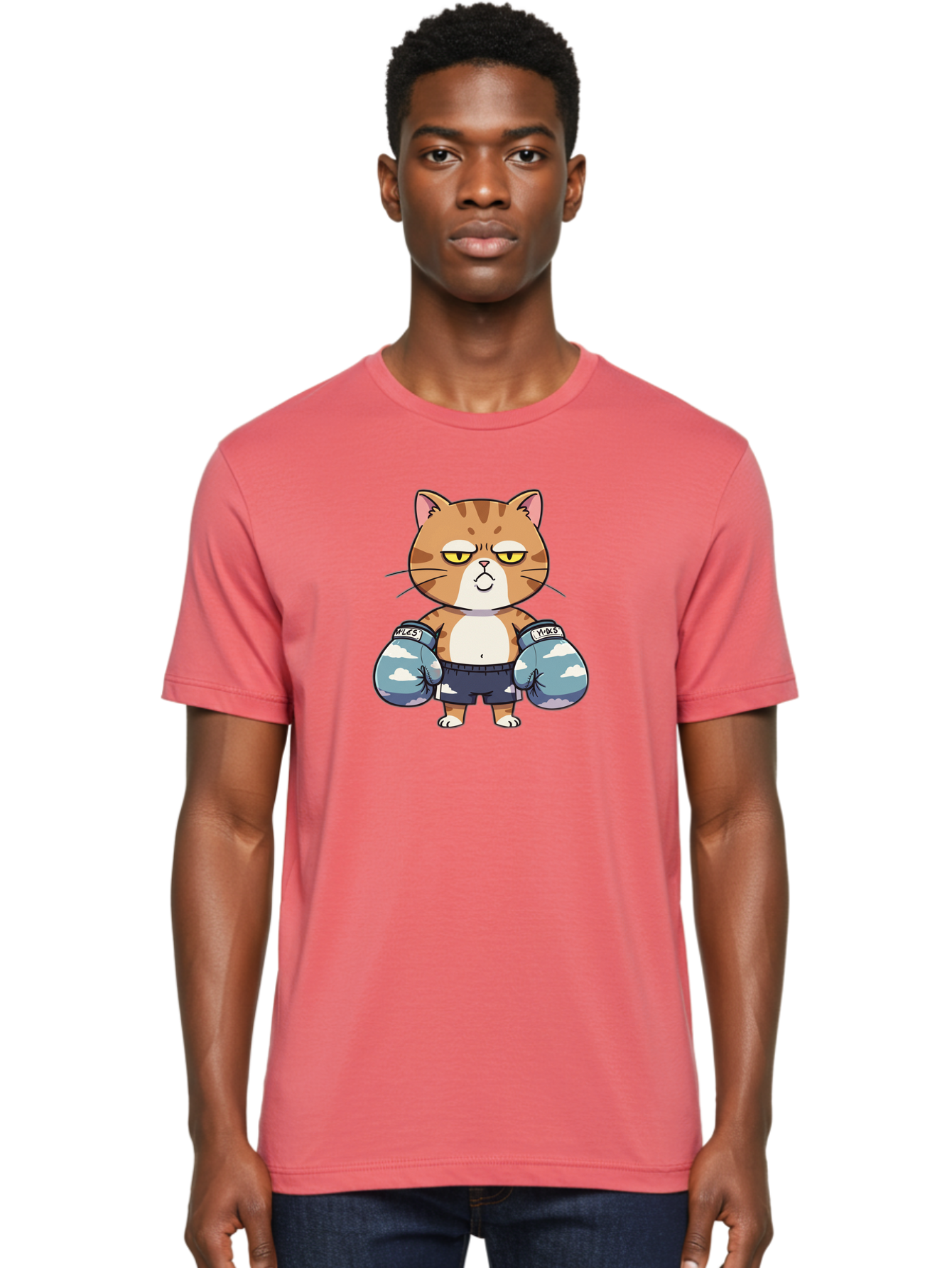 Milo-Cat Men'S Graphic Tee, 100% Cotton, Comfortable Casual Summer Wear, Machine Washable, Cartoon Cat, Boxing Gloves, Meows, Cat Boxing, Funny Cat, Animal Character, Cartoon Character, Boxing Cat, Feline, Cat With Gloves, Cat In Shorts Bae505 23