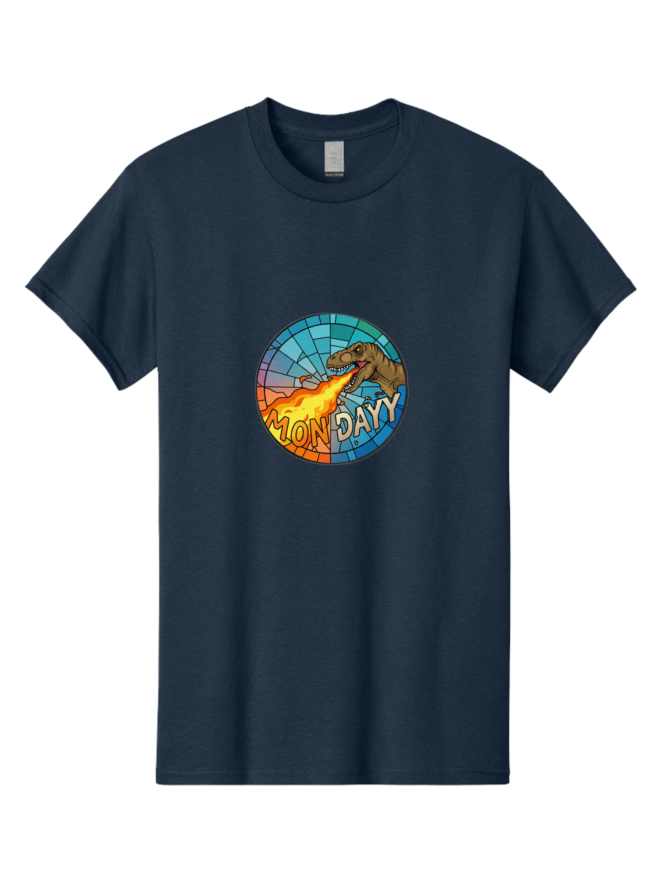 Mon-Dayy Men'S Graphic Tee, 100% Cotton, Comfortable Casual Summer Wear, Machine Washable, Cartoon T-Rex, Stained Glass Art, Fire-Breathing Dinosaur, Monday Motivation, Humorous Graphic, Bold Font, Dinosaur Artwork, Funny T-Rex Bae506 10