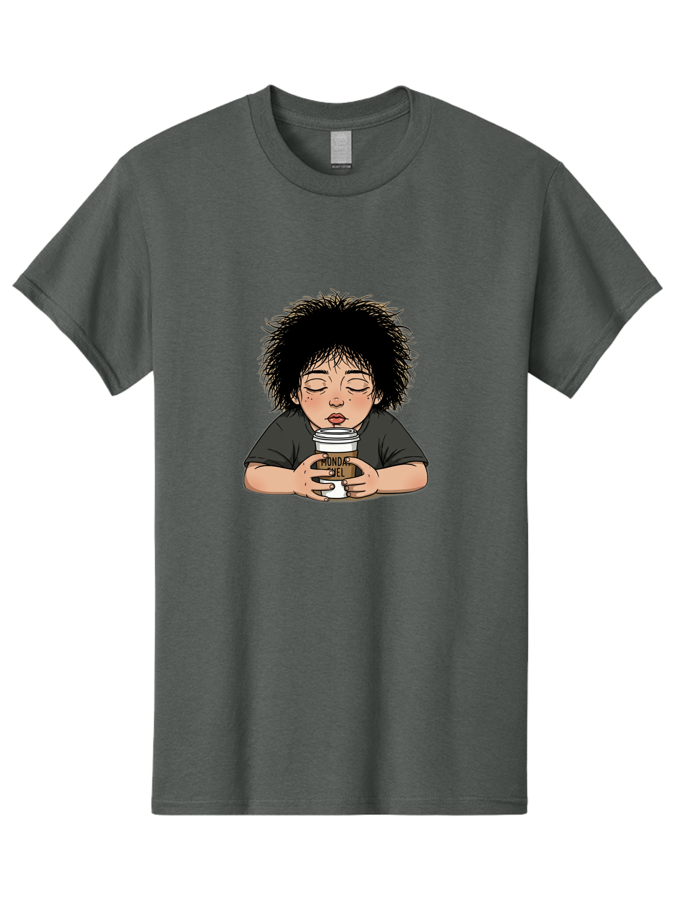 Monda-Ciel-Coffee Men'S Graphic Tee, 100% Cotton, Comfortable Casual Summer Wear, Machine Washable, Cartoon Child Drinking Coffee, Monda Jiel Coffee Cup, Relaxed Atmosphere, Coffee Culture, Morning Ritual, Coffee Lover, Black Coffee Bae507 14