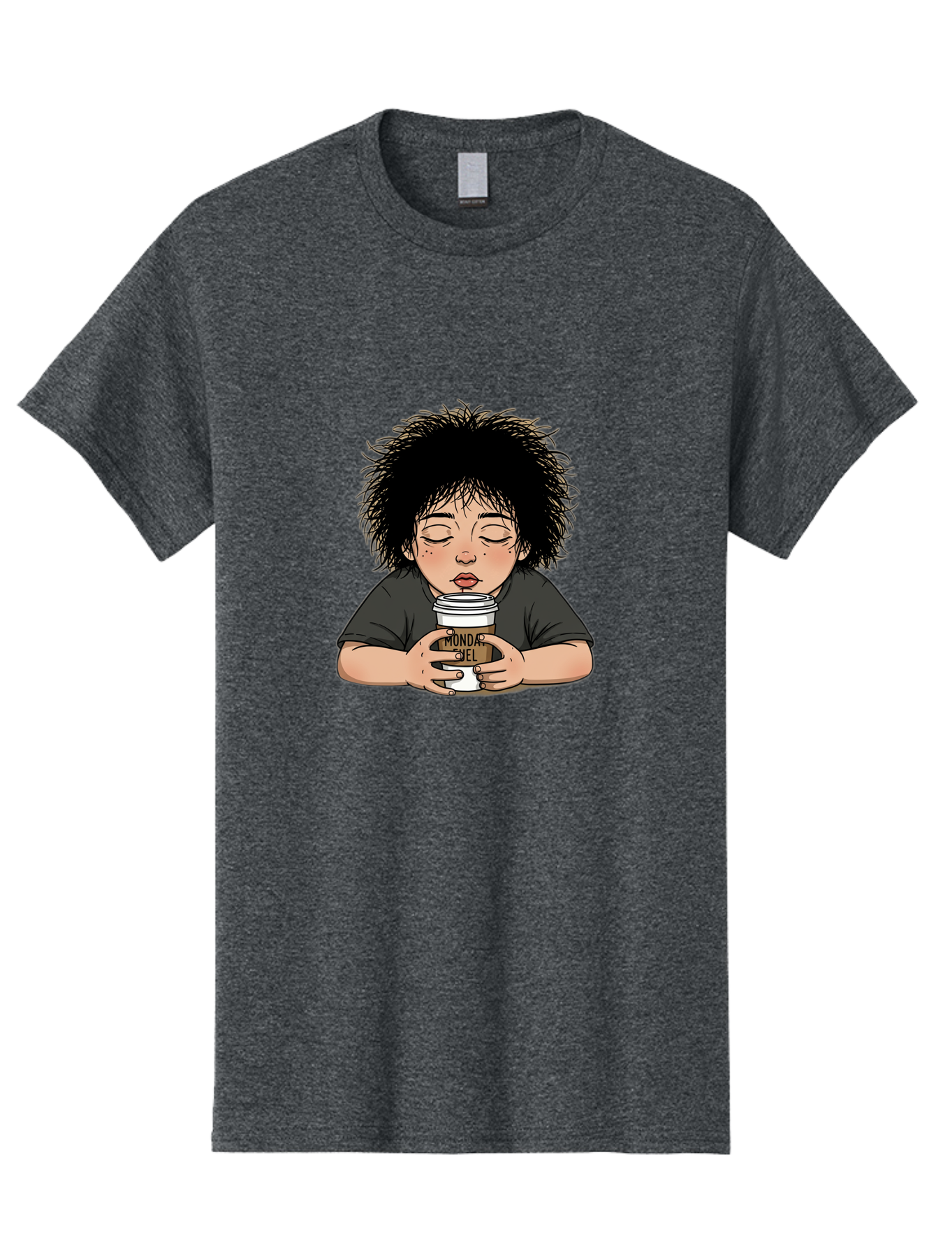 Monda-Ciel-Coffee Men'S Graphic Tee, 100% Cotton, Comfortable Casual Summer Wear, Machine Washable, Cartoon Child Drinking Coffee, Monda Jiel Coffee Cup, Relaxed Atmosphere, Coffee Culture, Morning Ritual, Coffee Lover, Black Coffee Bae507 8