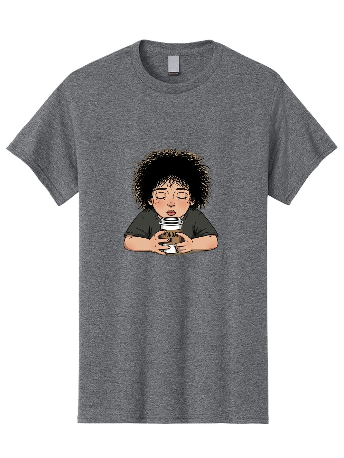 Monda-Ciel-Coffee Men'S Graphic Tee, 100% Cotton, Comfortable Casual Summer Wear, Machine Washable, Cartoon Child Drinking Coffee, Monda Jiel Coffee Cup, Relaxed Atmosphere, Coffee Culture, Morning Ritual, Coffee Lover, Black Coffee Bae507 9