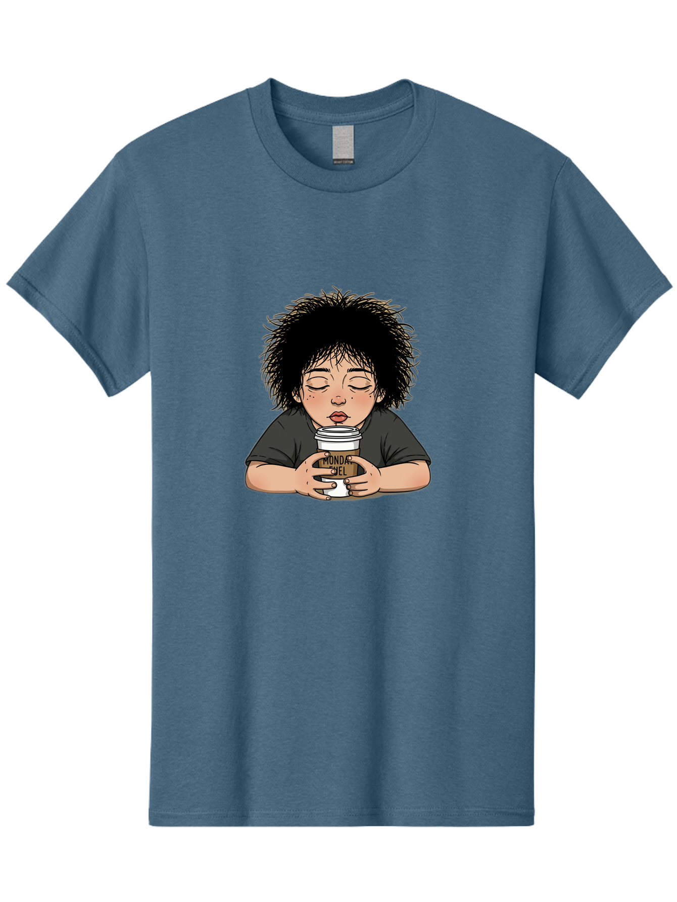 Monda-Ciel-Coffee Men'S Graphic Tee, 100% Cotton, Comfortable Casual Summer Wear, Machine Washable, Cartoon Child Drinking Coffee, Monda Jiel Coffee Cup, Relaxed Atmosphere, Coffee Culture, Morning Ritual, Coffee Lover, Black Coffee Bae507 4