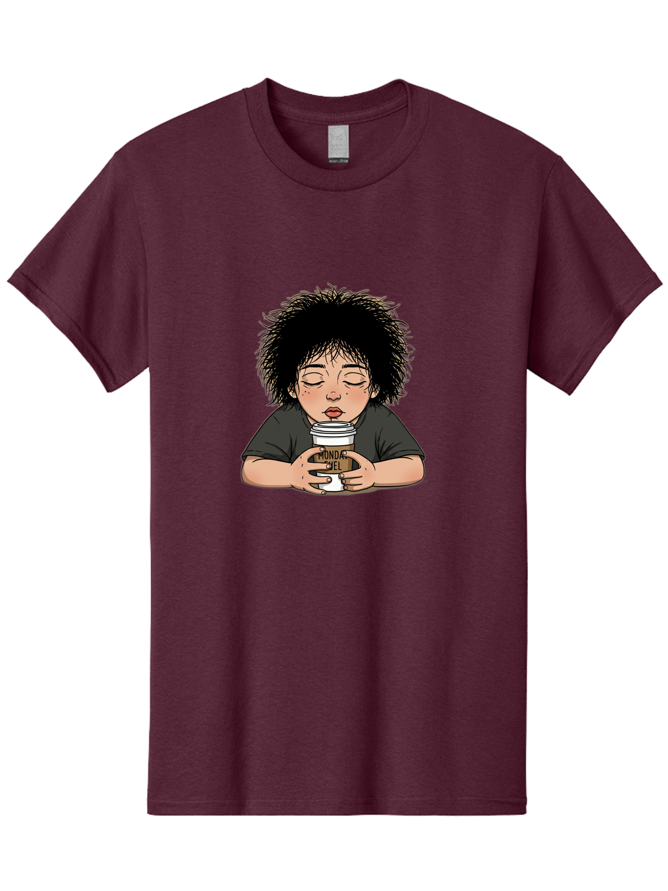 Monda-Ciel-Coffee Men'S Graphic Tee, 100% Cotton, Comfortable Casual Summer Wear, Machine Washable, Cartoon Child Drinking Coffee, Monda Jiel Coffee Cup, Relaxed Atmosphere, Coffee Culture, Morning Ritual, Coffee Lover, Black Coffee Bae507 15