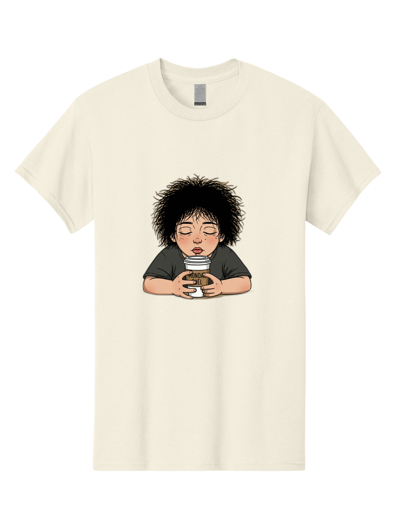 Monda-Ciel-Coffee Men'S Graphic Tee, 100% Cotton, Comfortable Casual Summer Wear, Machine Washable, Cartoon Child Drinking Coffee, Monda Jiel Coffee Cup, Relaxed Atmosphere, Coffee Culture, Morning Ritual, Coffee Lover, Black Coffee Bae507 12