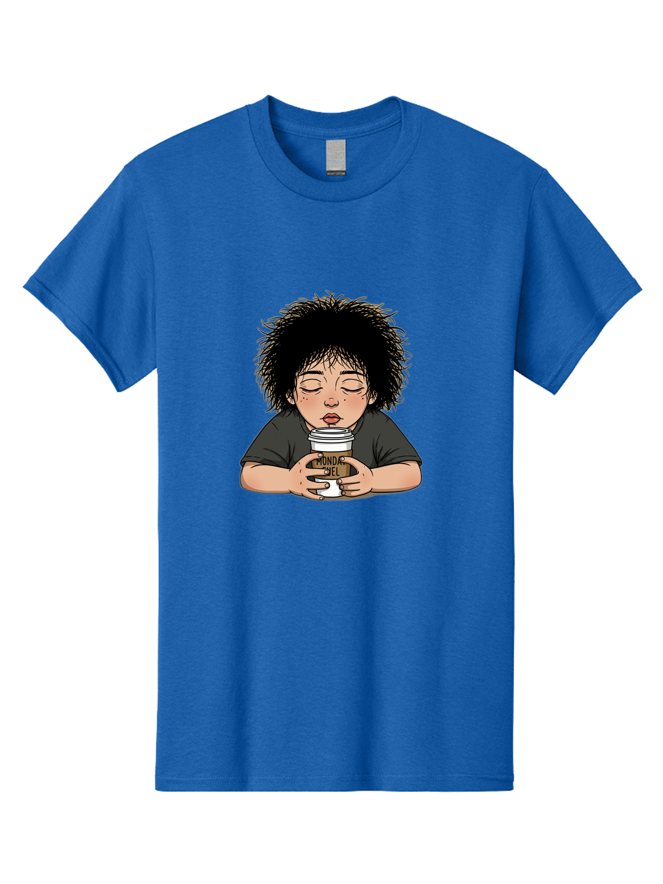 Monda-Ciel-Coffee Men'S Graphic Tee, 100% Cotton, Comfortable Casual Summer Wear, Machine Washable, Cartoon Child Drinking Coffee, Monda Jiel Coffee Cup, Relaxed Atmosphere, Coffee Culture, Morning Ritual, Coffee Lover, Black Coffee Bae507 3