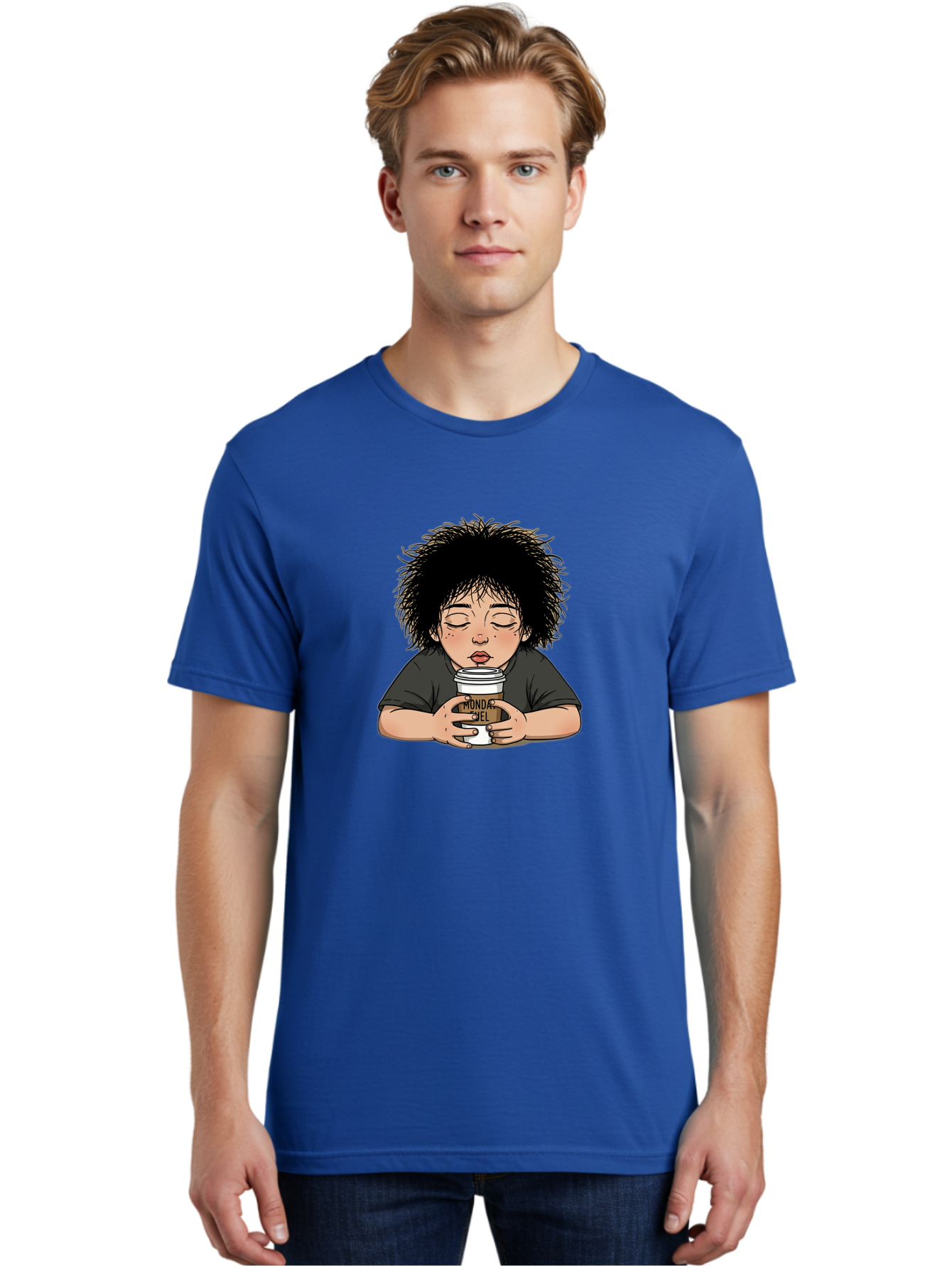 Monda-Ciel-Coffee Men'S Graphic Tee, 100% Cotton, Comfortable Casual Summer Wear, Machine Washable, Cartoon Child Drinking Coffee, Monda Jiel Coffee Cup, Relaxed Atmosphere, Coffee Culture, Morning Ritual, Coffee Lover, Black Coffee Bae507 18