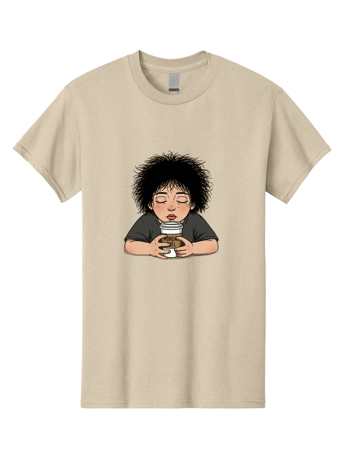 Monda-Ciel-Coffee Men'S Graphic Tee, 100% Cotton, Comfortable Casual Summer Wear, Machine Washable, Cartoon Child Drinking Coffee, Monda Jiel Coffee Cup, Relaxed Atmosphere, Coffee Culture, Morning Ritual, Coffee Lover, Black Coffee Bae507 13
