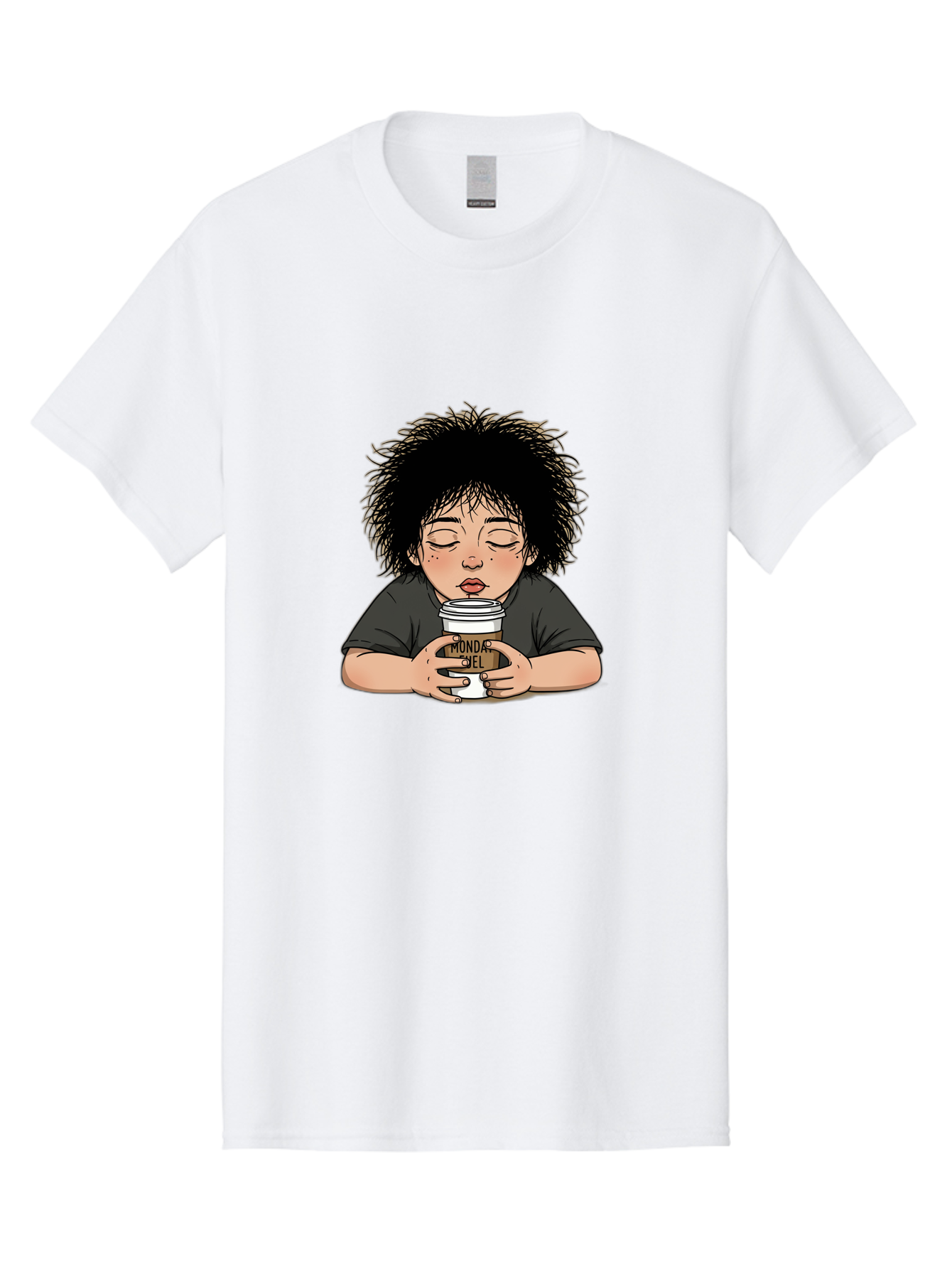 Monda-Ciel-Coffee Men'S Graphic Tee, 100% Cotton, Comfortable Casual Summer Wear, Machine Washable, Cartoon Child Drinking Coffee, Monda Jiel Coffee Cup, Relaxed Atmosphere, Coffee Culture, Morning Ritual, Coffee Lover, Black Coffee Bae507 11