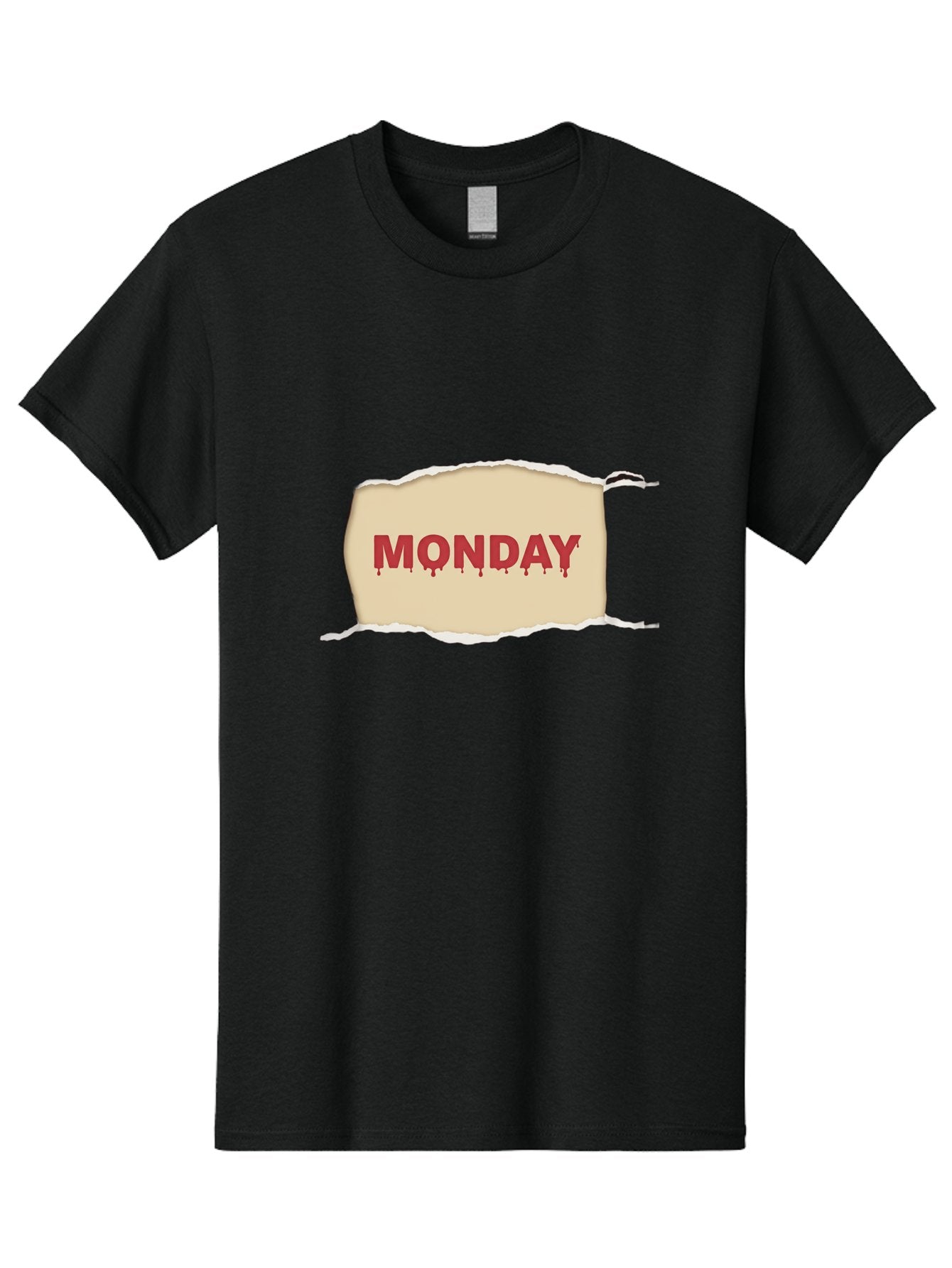 Monday-1 Men'S Graphic Tee, 100% Cotton, Comfortable Casual Summer Wear, Machine Washable, Monday Motivation, Bloody Monday, Torn Paper Effect, Bold Typography, Horror Theme, Dripping Blood, Monday Blues, Workweek Anxiety, Gothic Style Bae508