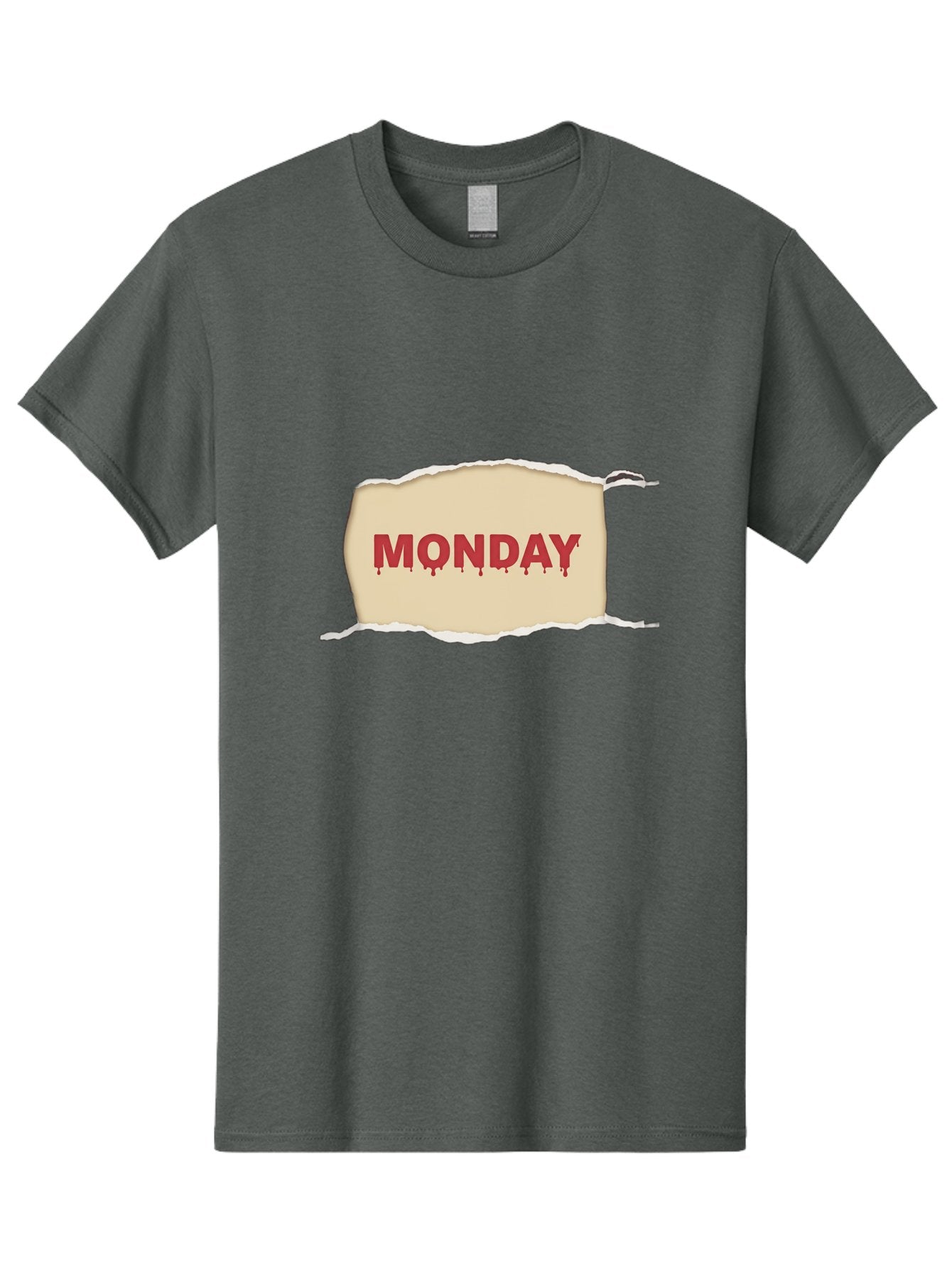 Monday-1 Men'S Graphic Tee, 100% Cotton, Comfortable Casual Summer Wear, Machine Washable, Monday Motivation, Bloody Monday, Torn Paper Effect, Bold Typography, Horror Theme, Dripping Blood, Monday Blues, Workweek Anxiety, Gothic Style Bae508 3