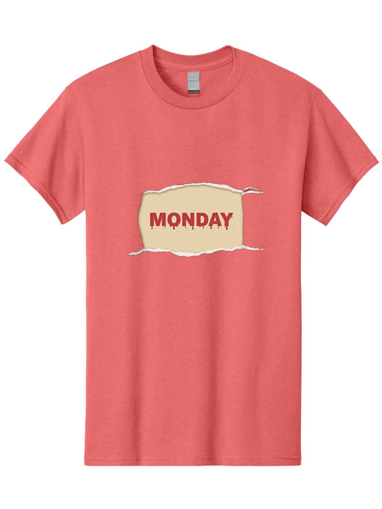 Monday-1 Men'S Graphic Tee, 100% Cotton, Comfortable Casual Summer Wear, Machine Washable, Monday Motivation, Bloody Monday, Torn Paper Effect, Bold Typography, Horror Theme, Dripping Blood, Monday Blues, Workweek Anxiety, Gothic Style Bae508 10