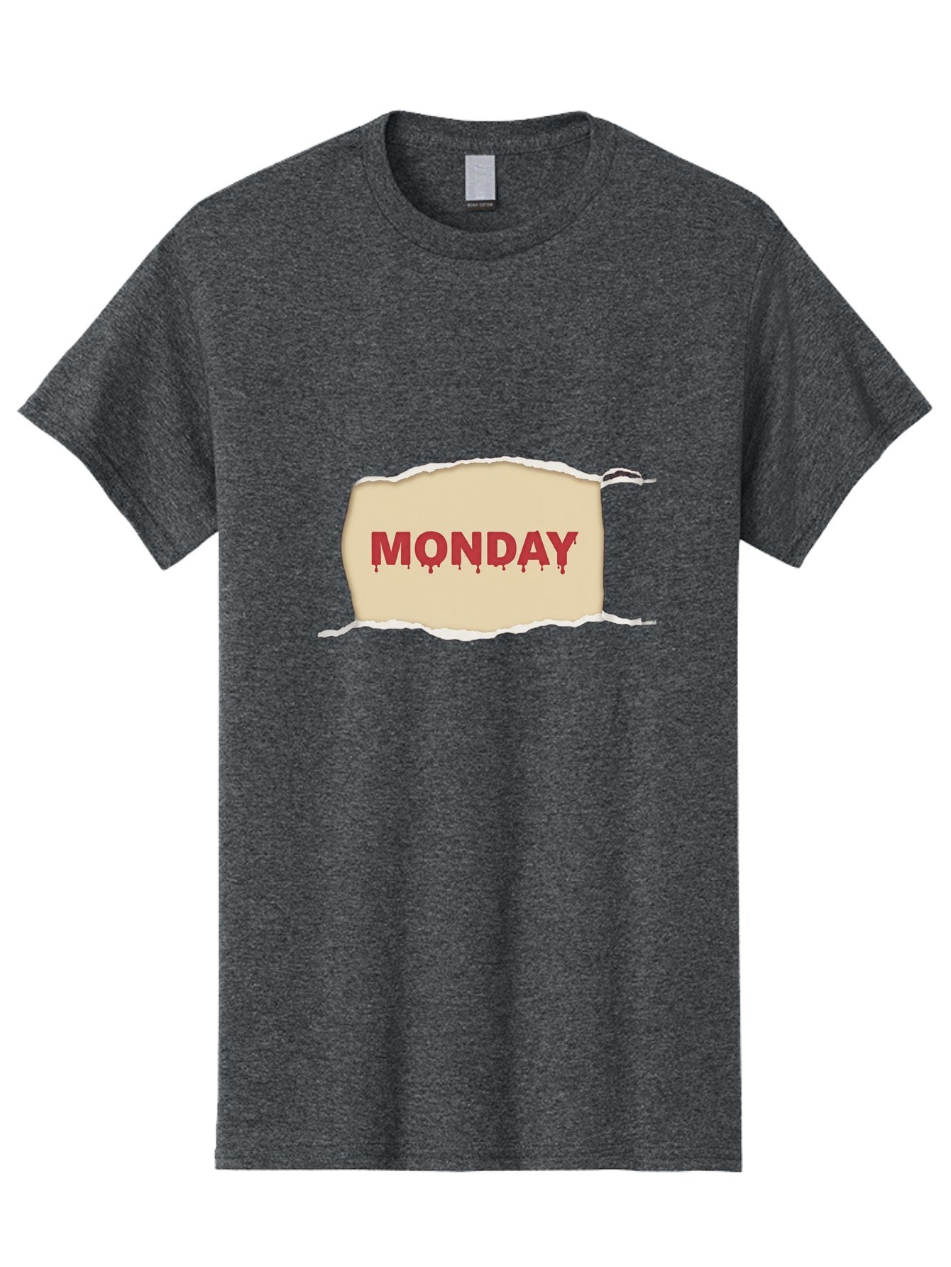 Monday-1 Men'S Graphic Tee, 100% Cotton, Comfortable Casual Summer Wear, Machine Washable, Monday Motivation, Bloody Monday, Torn Paper Effect, Bold Typography, Horror Theme, Dripping Blood, Monday Blues, Workweek Anxiety, Gothic Style Bae508