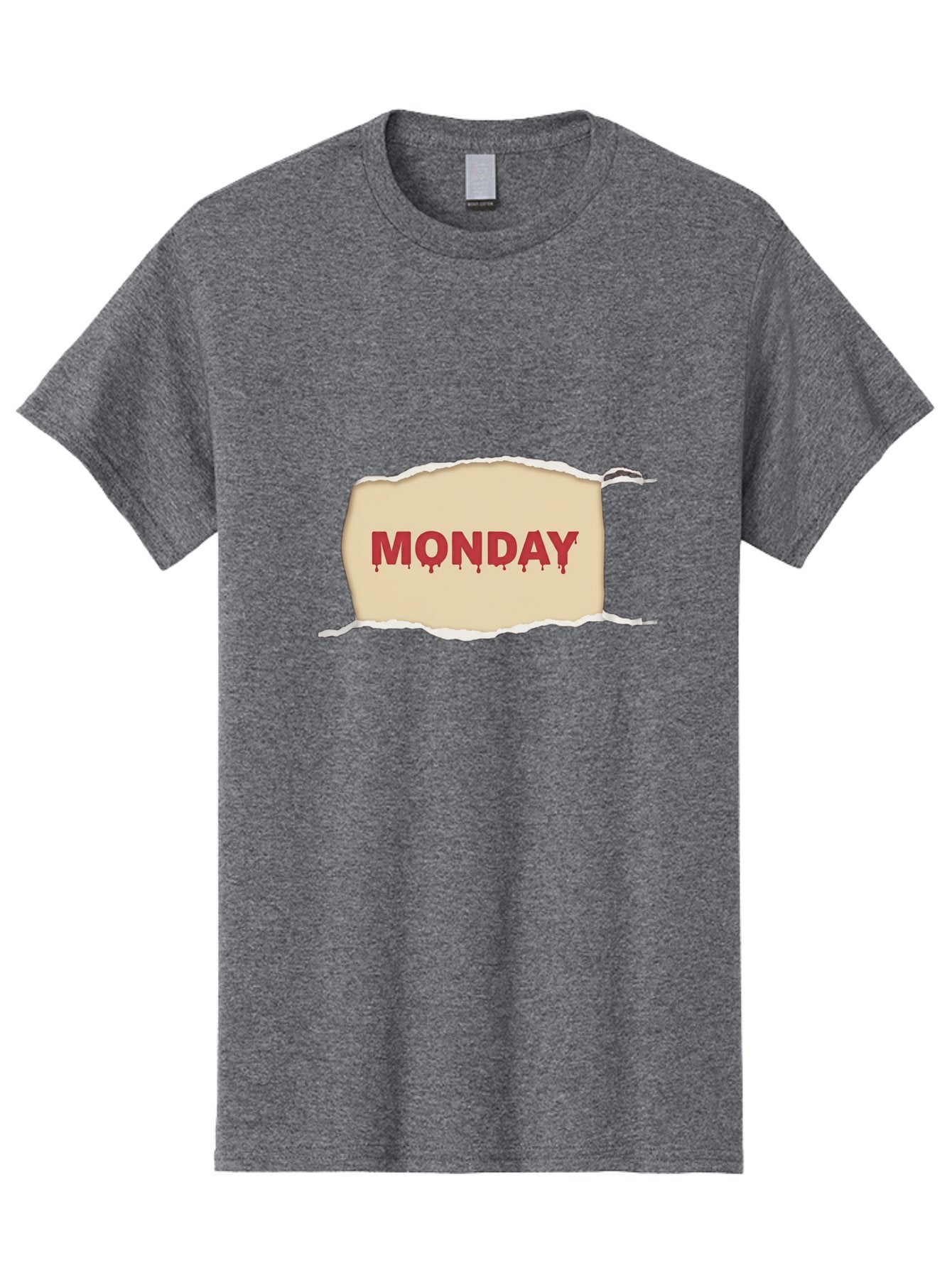 Monday-1 Men'S Graphic Tee, 100% Cotton, Comfortable Casual Summer Wear, Machine Washable, Monday Motivation, Bloody Monday, Torn Paper Effect, Bold Typography, Horror Theme, Dripping Blood, Monday Blues, Workweek Anxiety, Gothic Style Bae508 4